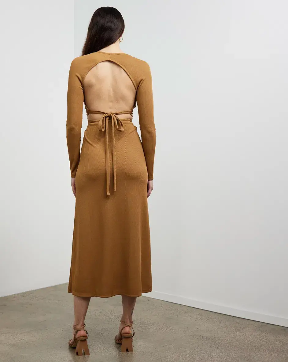 Christopher Esber Open Tie Back Long Sleeve Dress Brown Size 8  - Image 4