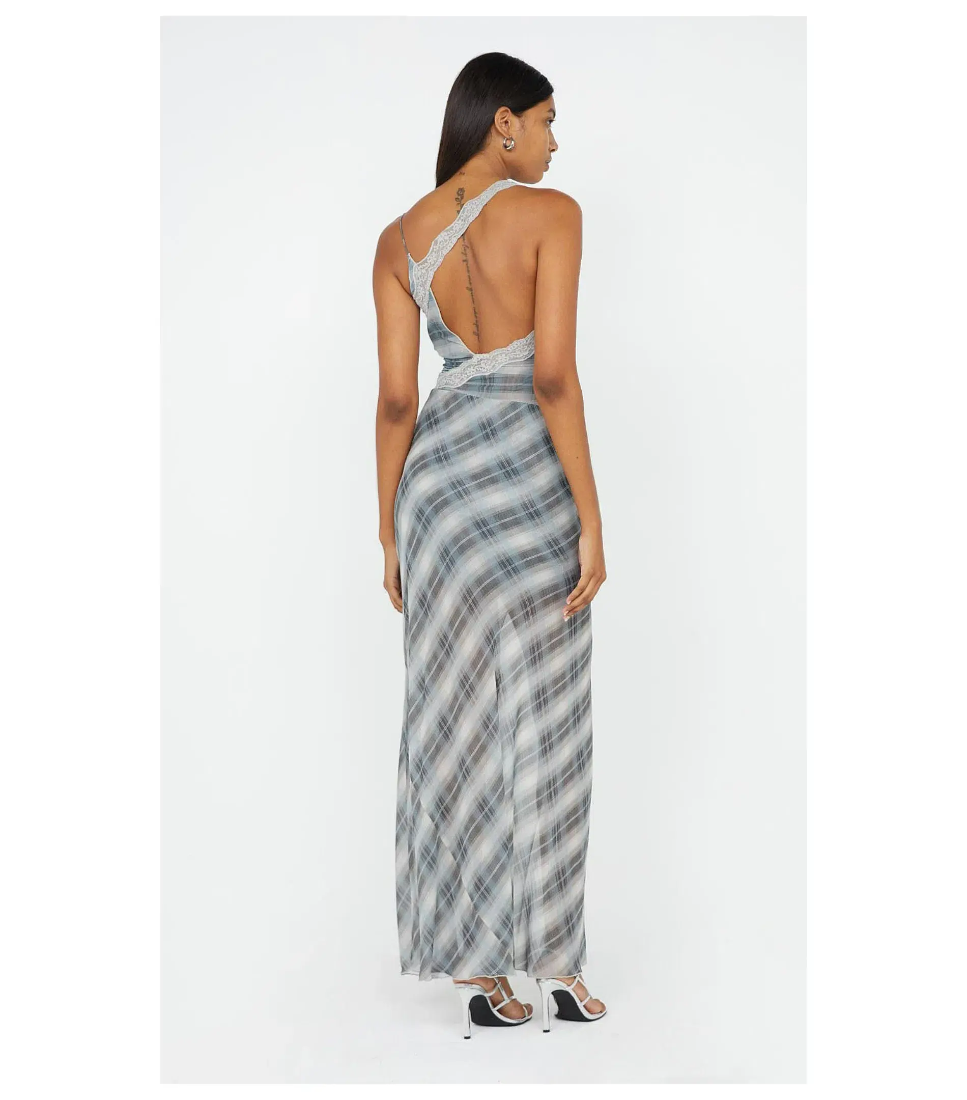 Bec & Bridge Seanna Asymmetrical Maxi Dress in Storm Check Size AU 6 - Image 4