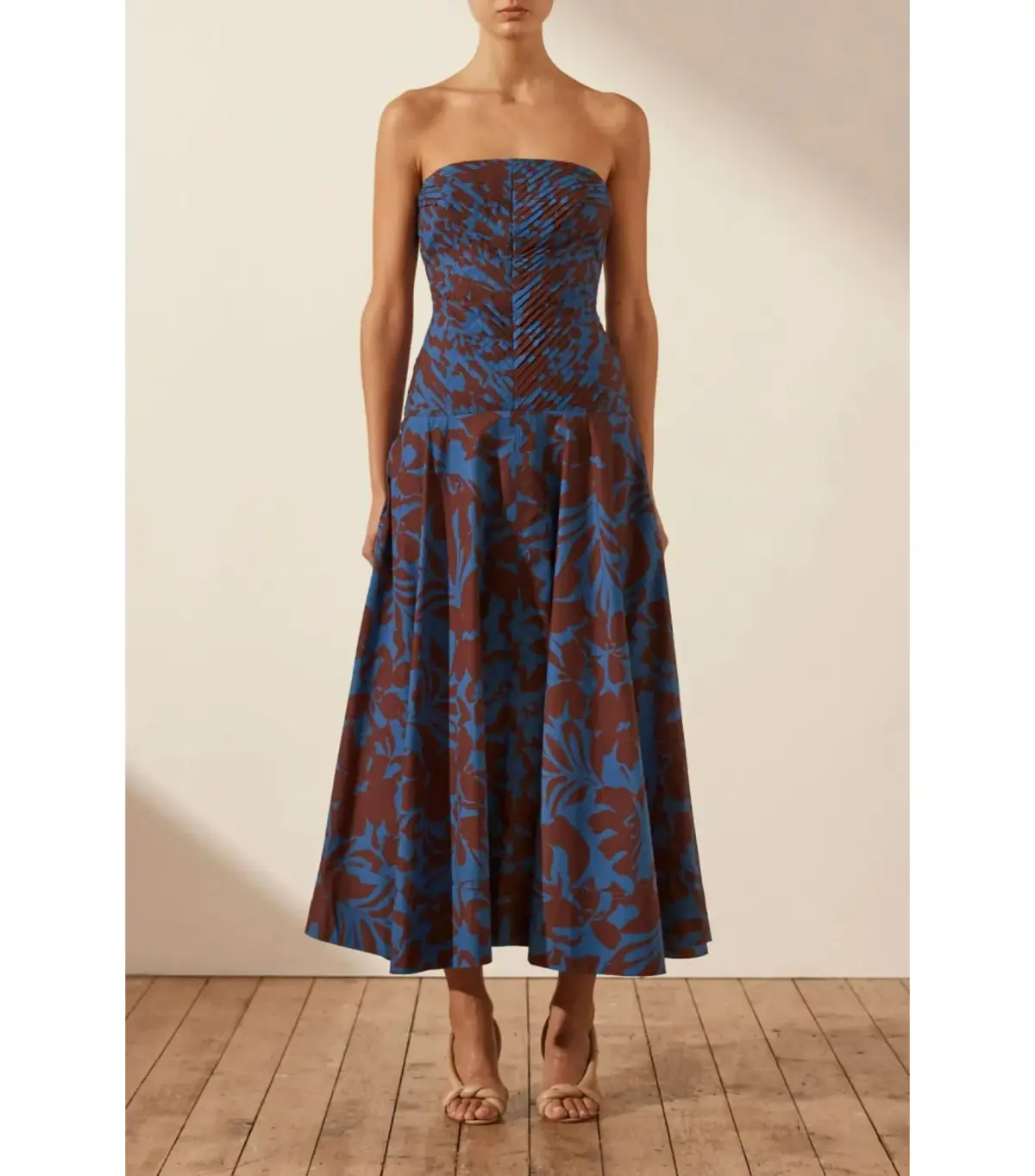 Shona Joy Cartia Strapless Pleated Midi Dress Print Size AU 8 - Image 2