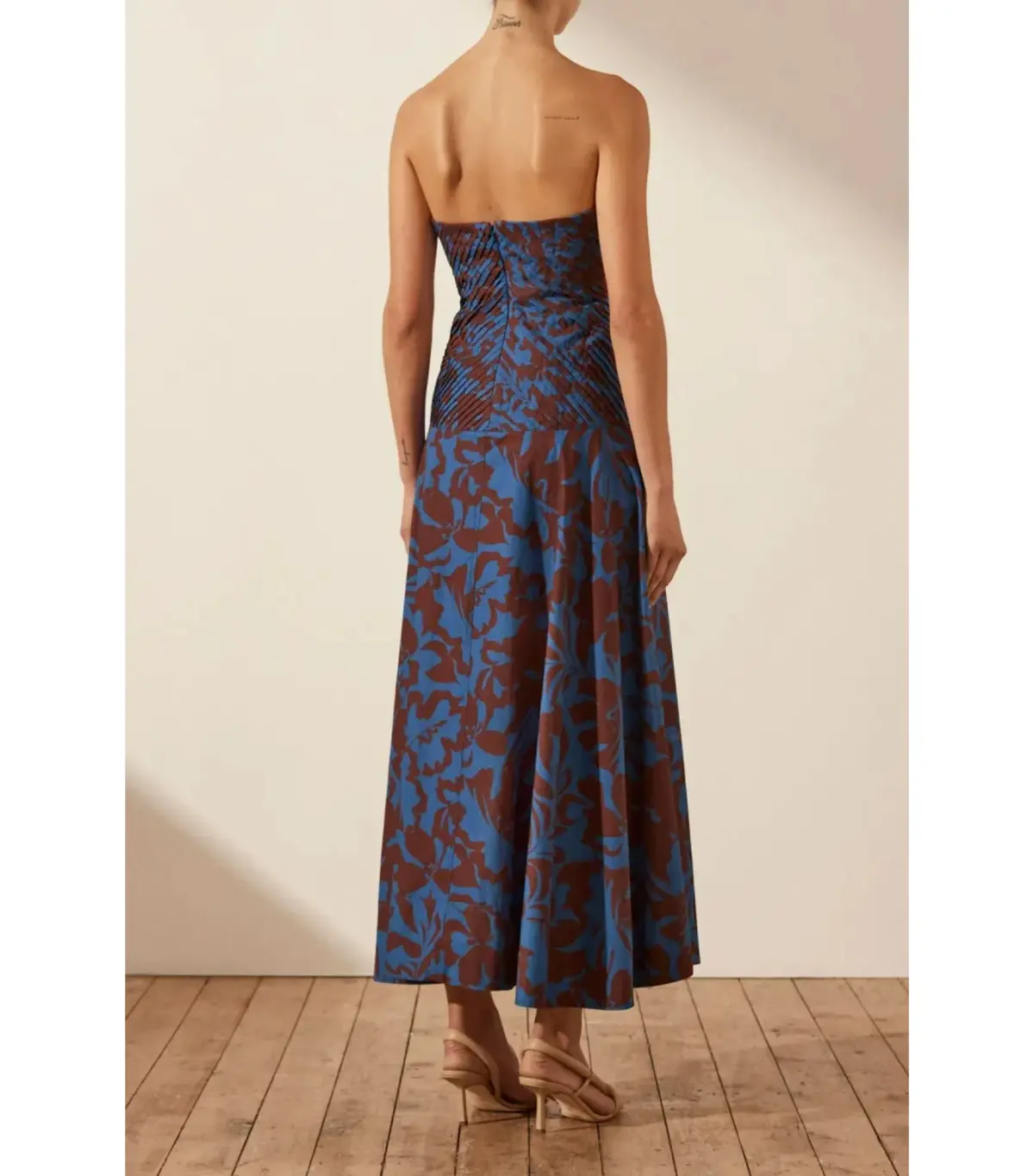 Shona Joy Cartia Strapless Pleated Midi Dress Print Size AU 8 - Image 5