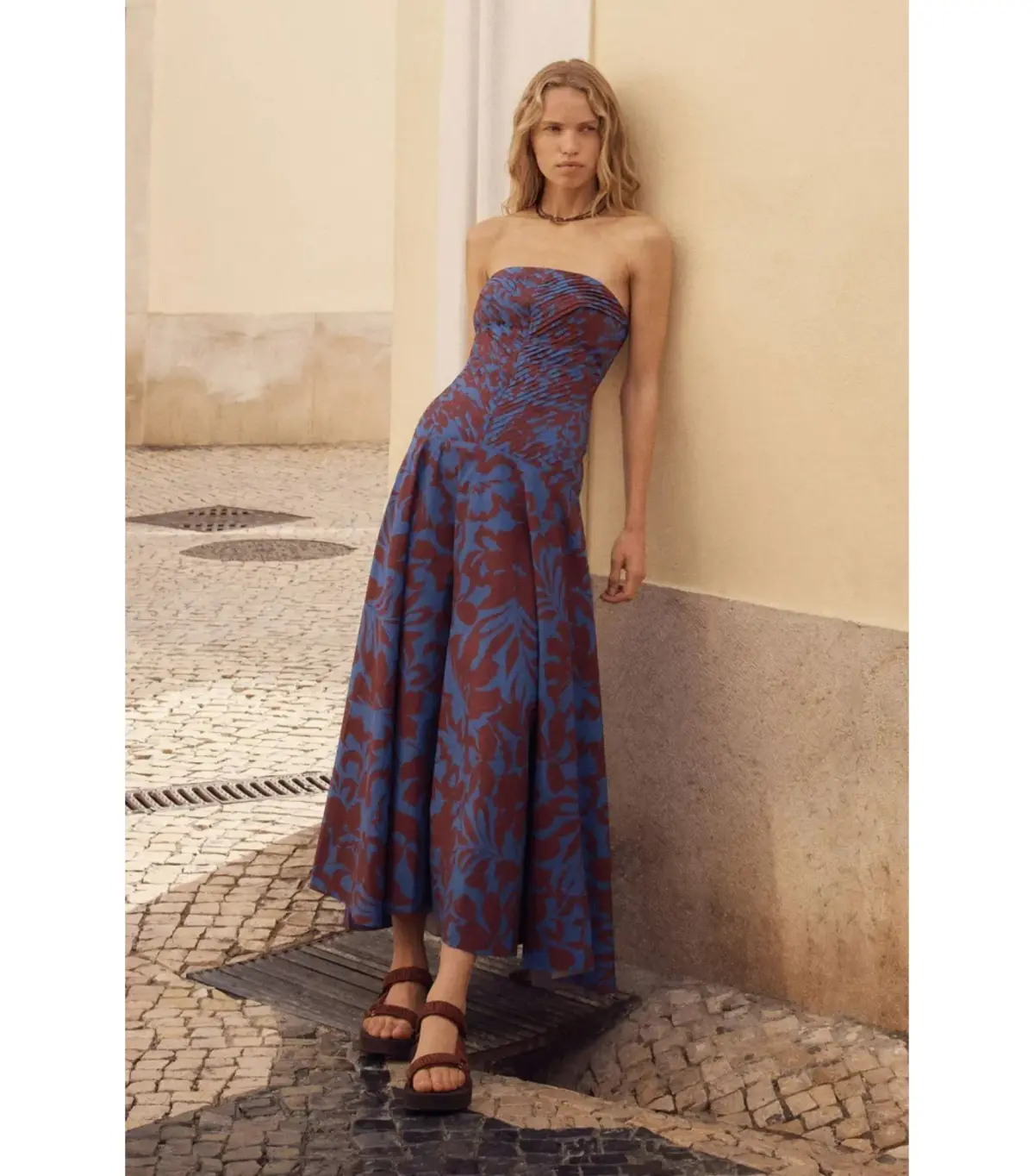 Shona Joy Cartia Strapless Pleated Midi Dress Print Size AU 8 - Image 1