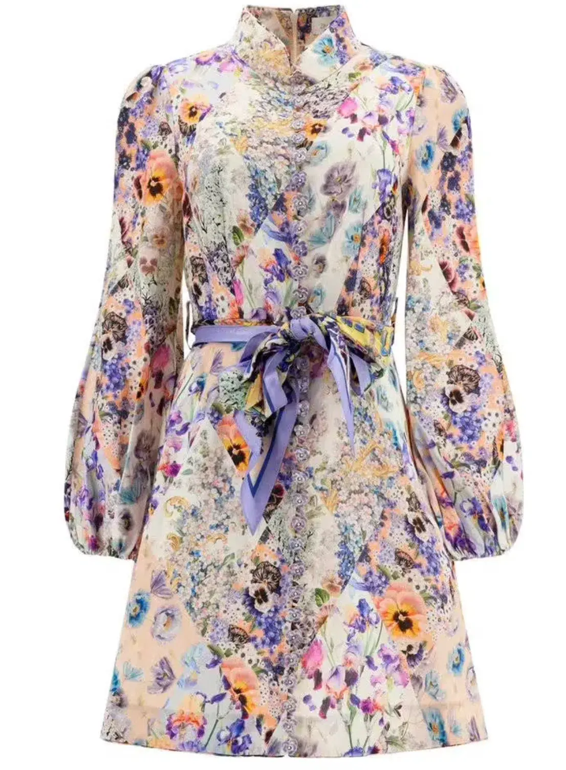 Zimmermann Tama Belted Mini Dress Diamond Splice Floral Size 1 / AU 10 - Image 4