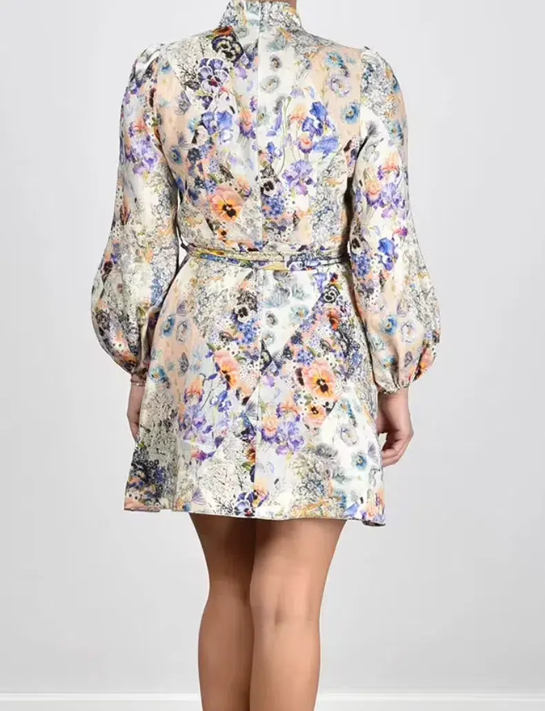Zimmermann Tama Belted Mini Dress Diamond Splice Floral Size 1 / AU 10 for rent on The Volte - main image