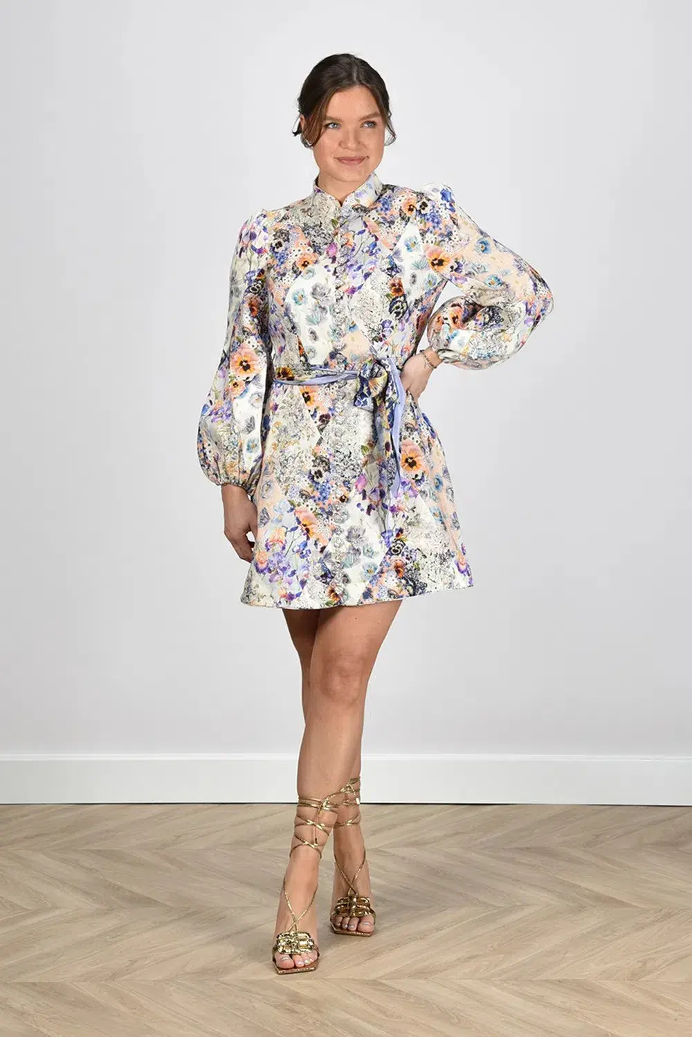 Zimmermann Tama Belted Mini Dress Diamond Splice Floral Size 1 / AU 10 for rent on The Volte - main image