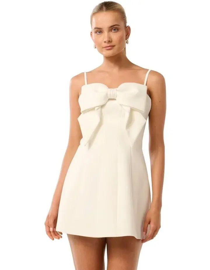Forever New Hayley Bow Front Mini Dress Porcelain Size AUS 10 - Image 2