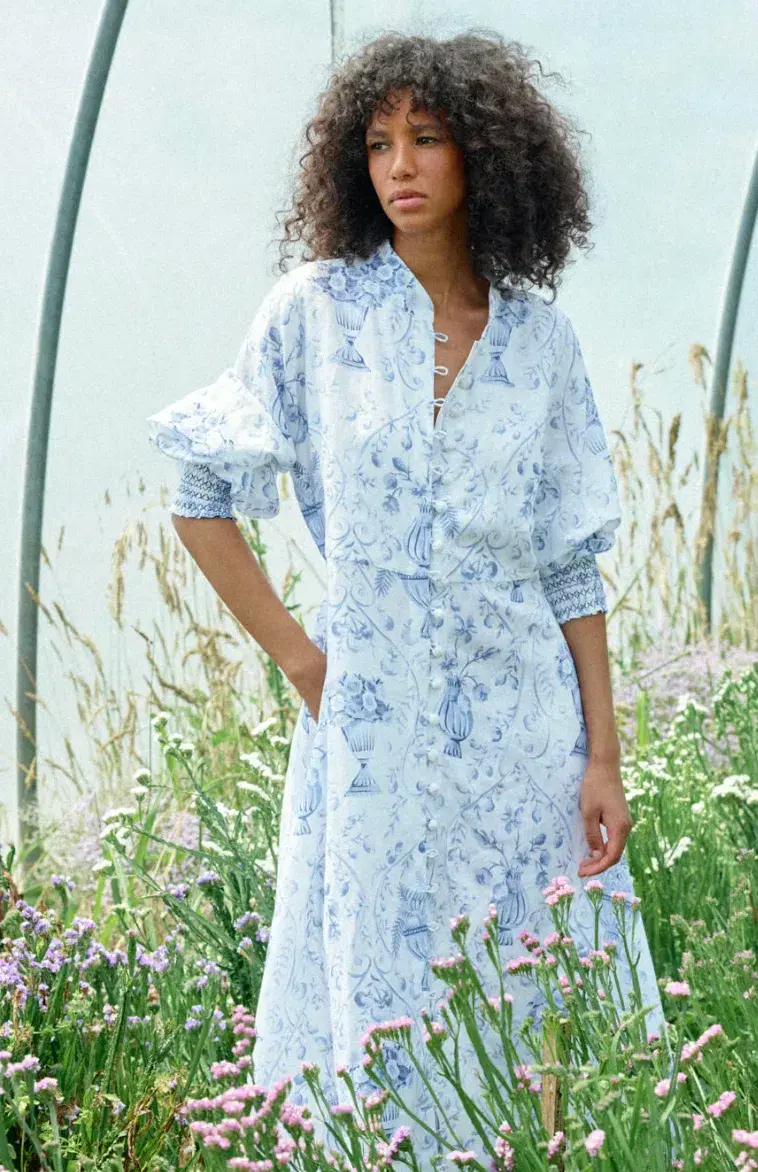 Binny La Casa Azul Midi Dress Blue Print Size 8 - Image 3