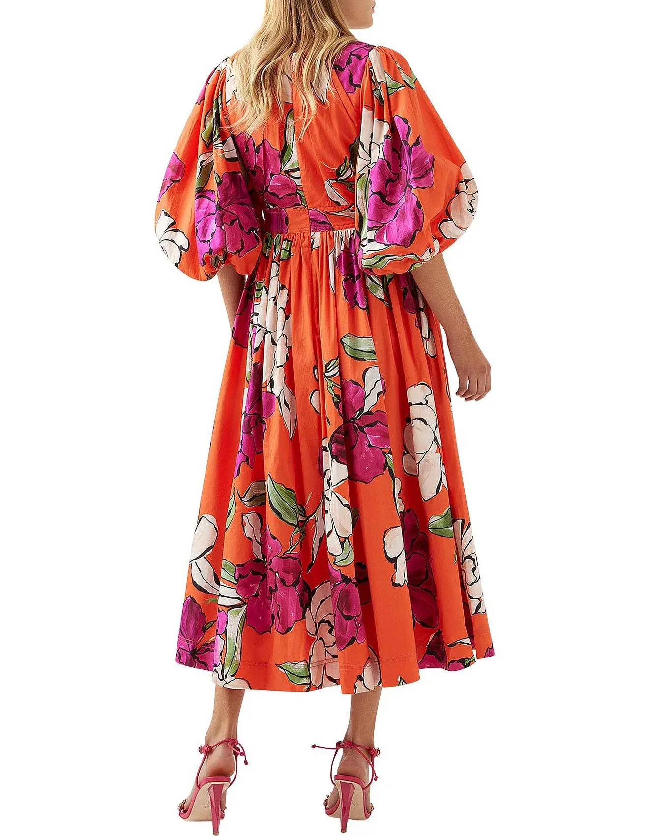 Aje Marlene Floral Midi Dress Vivid Camellia Size 4 - Image 3