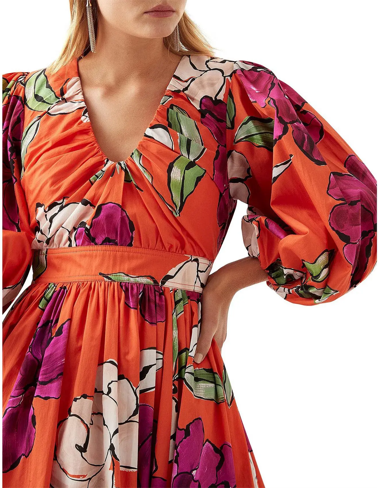 Aje Marlene Floral Midi Dress Vivid Camellia Size 4 - Image 4