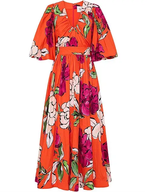 Aje Marlene Floral Midi Dress Vivid Camellia Size 4 for rent on The Volte - main image