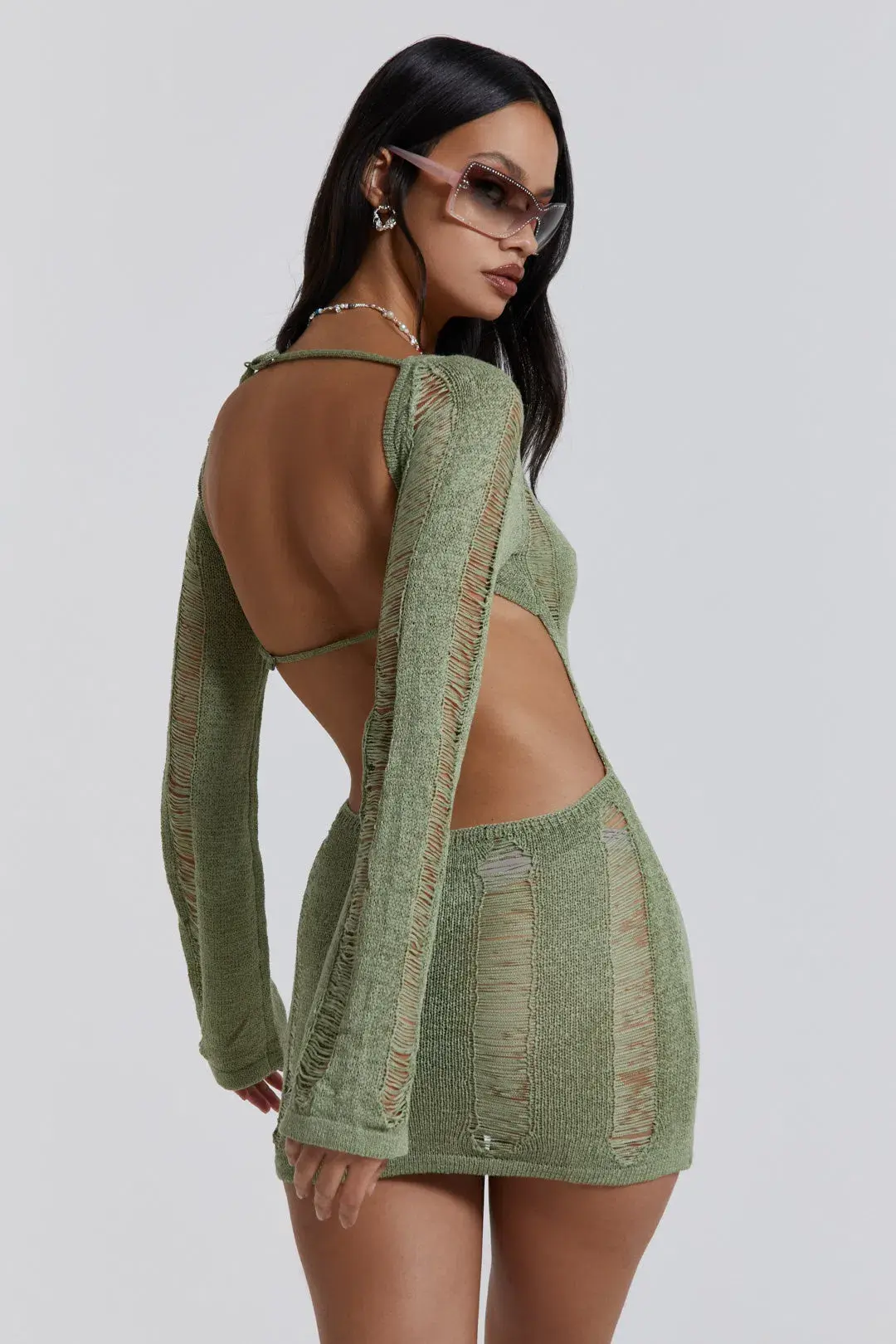 Jaded London Umbra Mini Dress Khaki Size 8 for rent on The Volte - main image