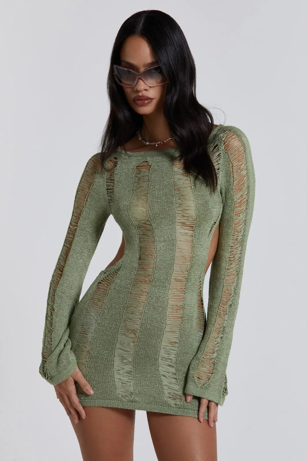 Jaded London Umbra Mini Dress Khaki Size 8 - Image 2
