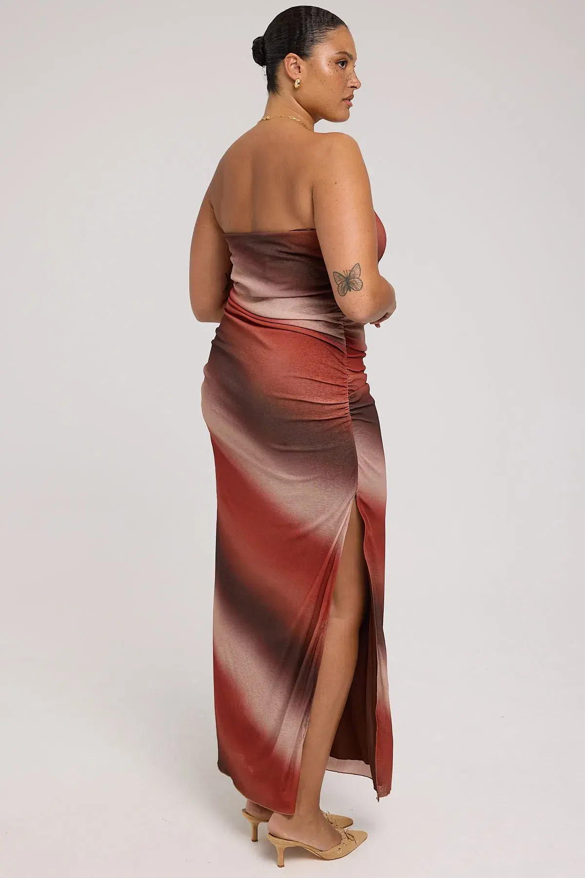 Perfect Stranger Superstition Mesh Maxi Dress Brown Print Size 8 - Image 3