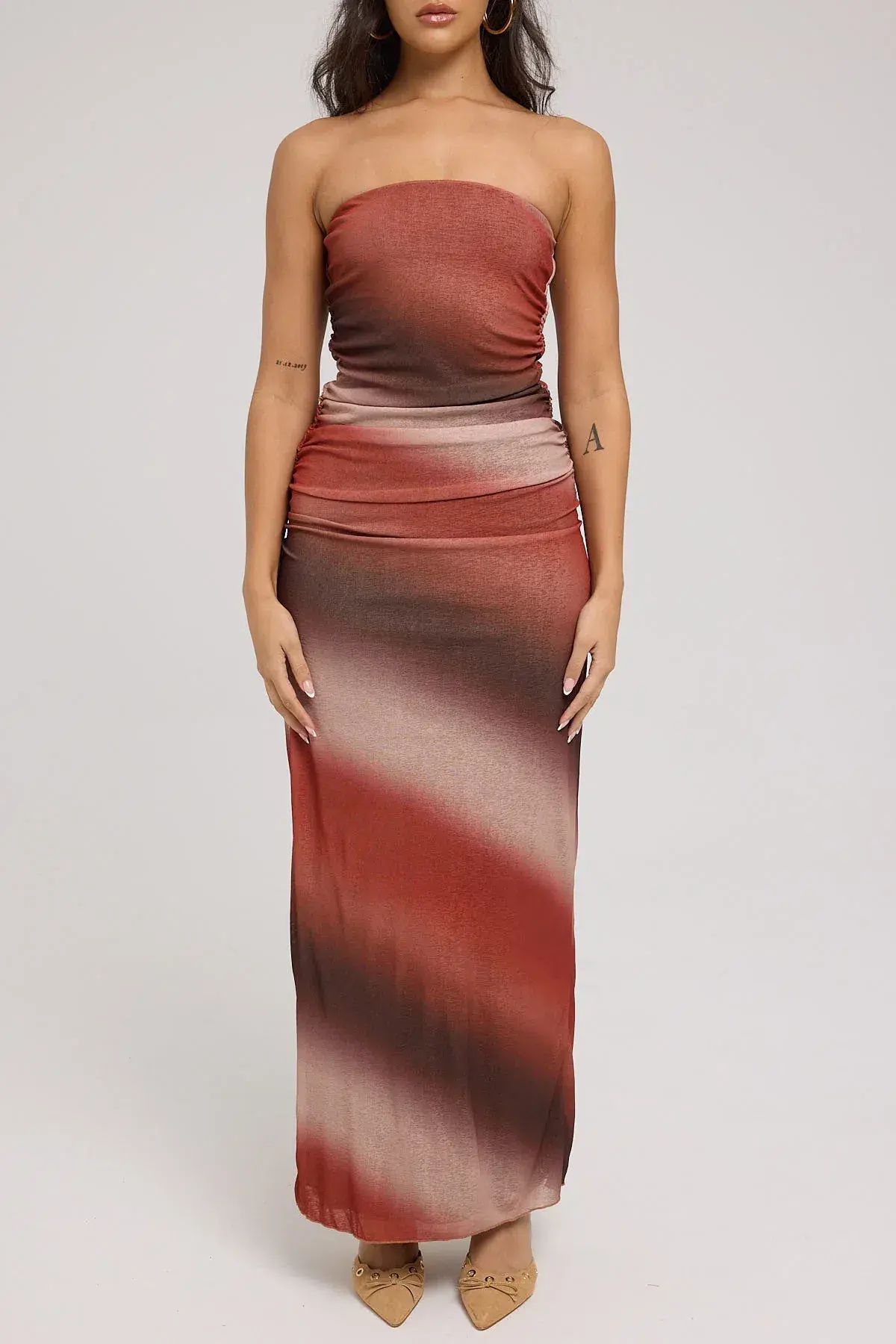 Perfect Stranger Superstition Mesh Maxi Dress Brown Print Size 8 - Image 4