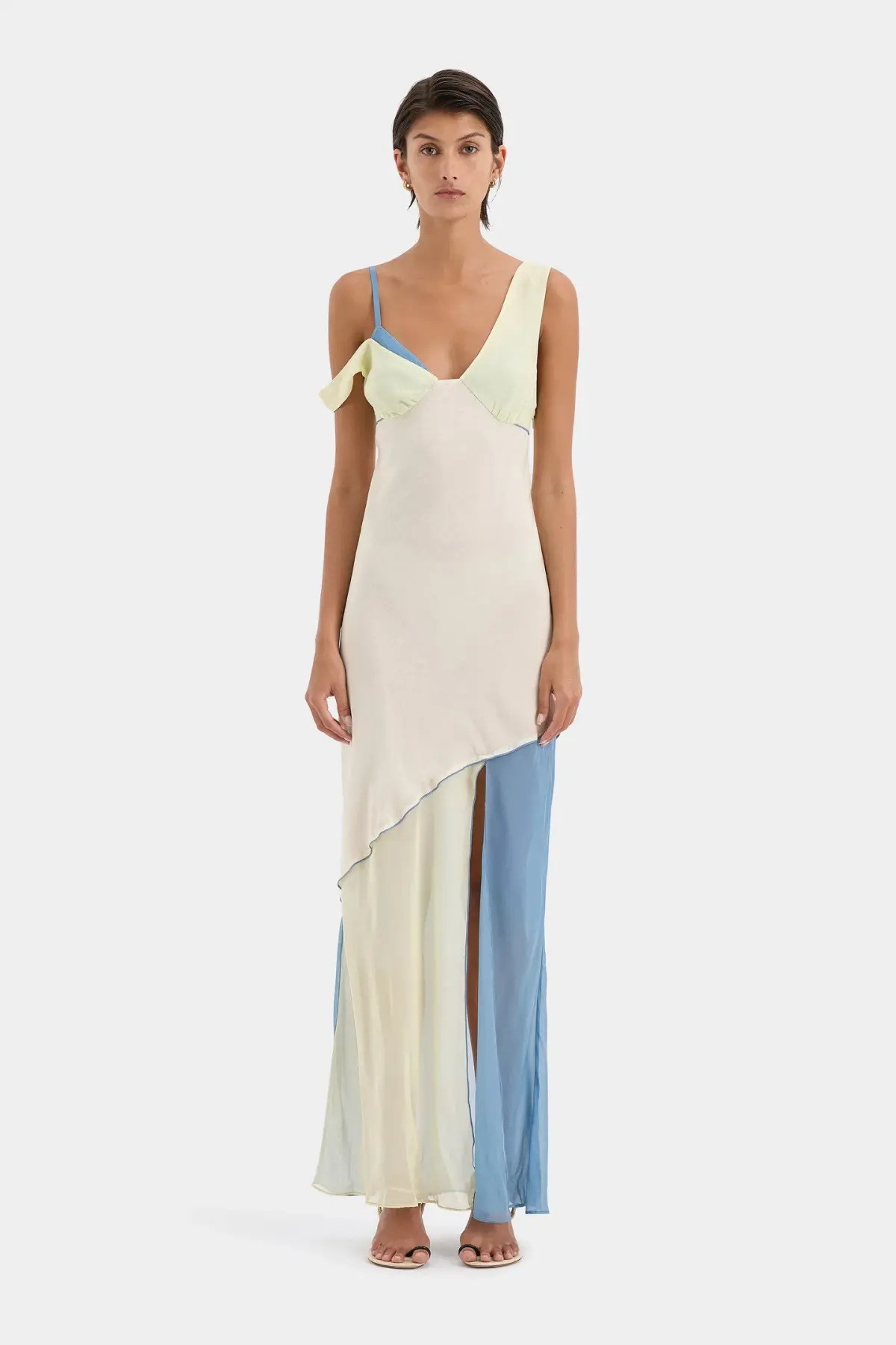 Sir the Label Thames Splice Midi Dress Ecru Multi Size 10 - Image 1