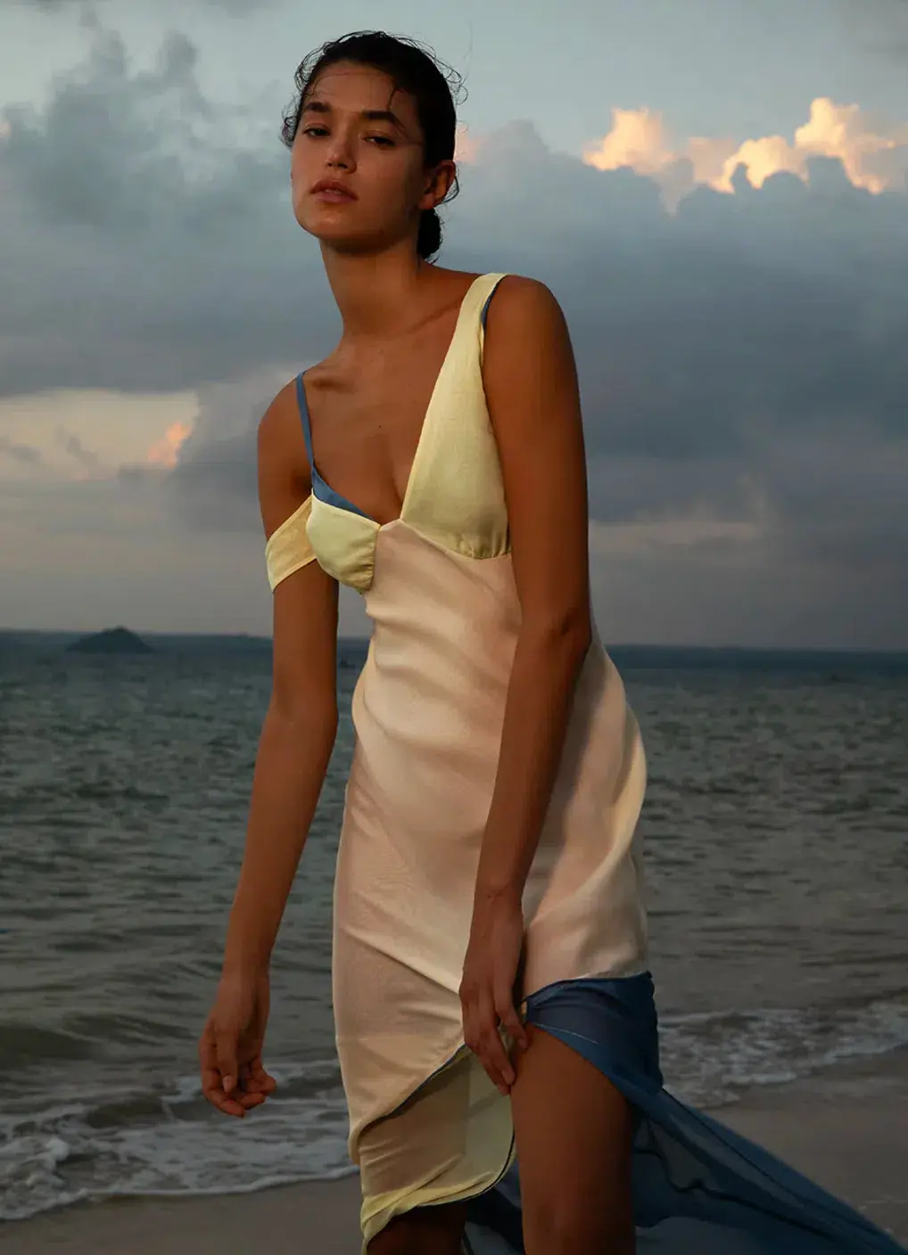 Sir the Label Thames Splice Midi Dress Ecru Multi Size 10 for rent on The Volte - main image