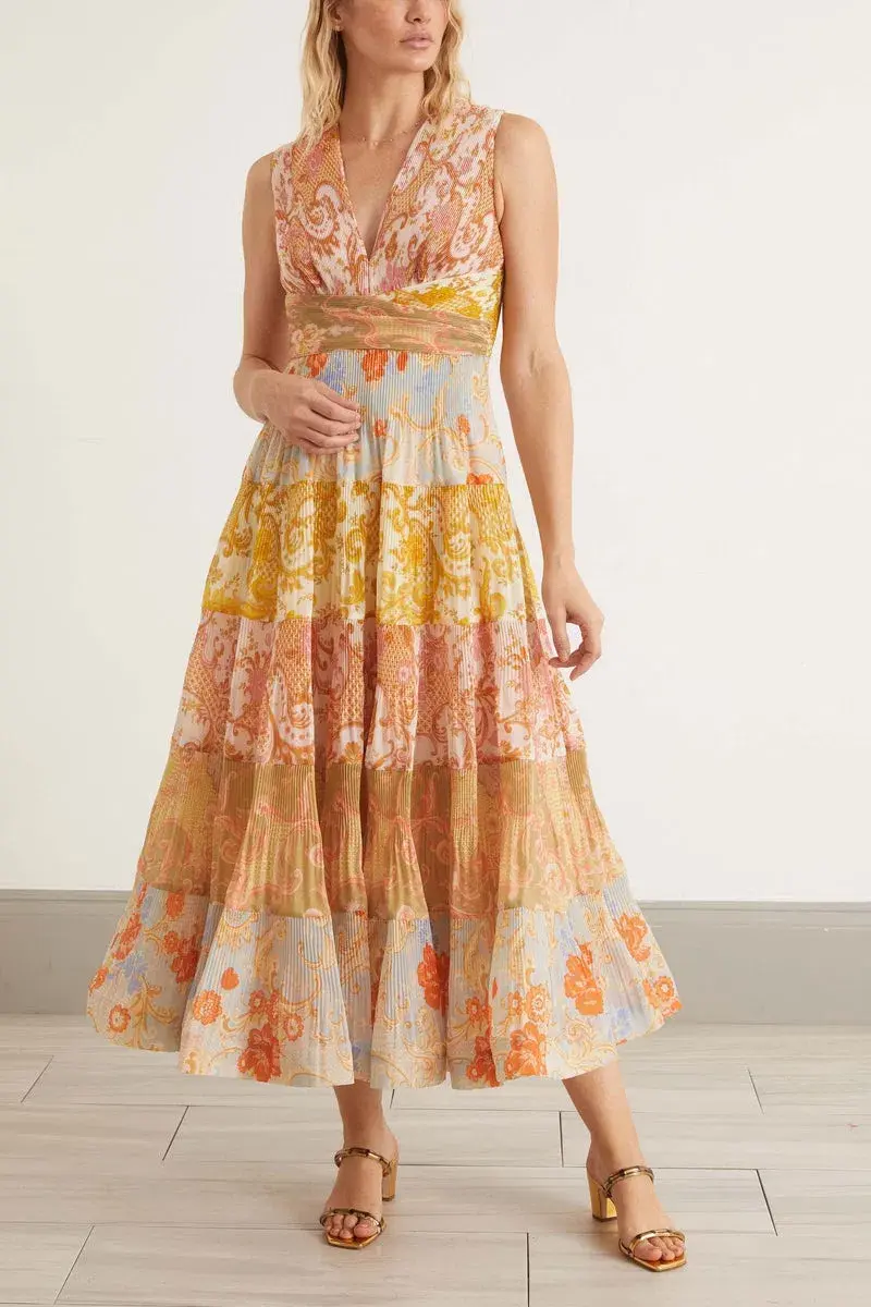 Zimmermann Postcard Pleated Midi Dress Spliced Size 0 / AUS 8 for rent on The Volte - main image