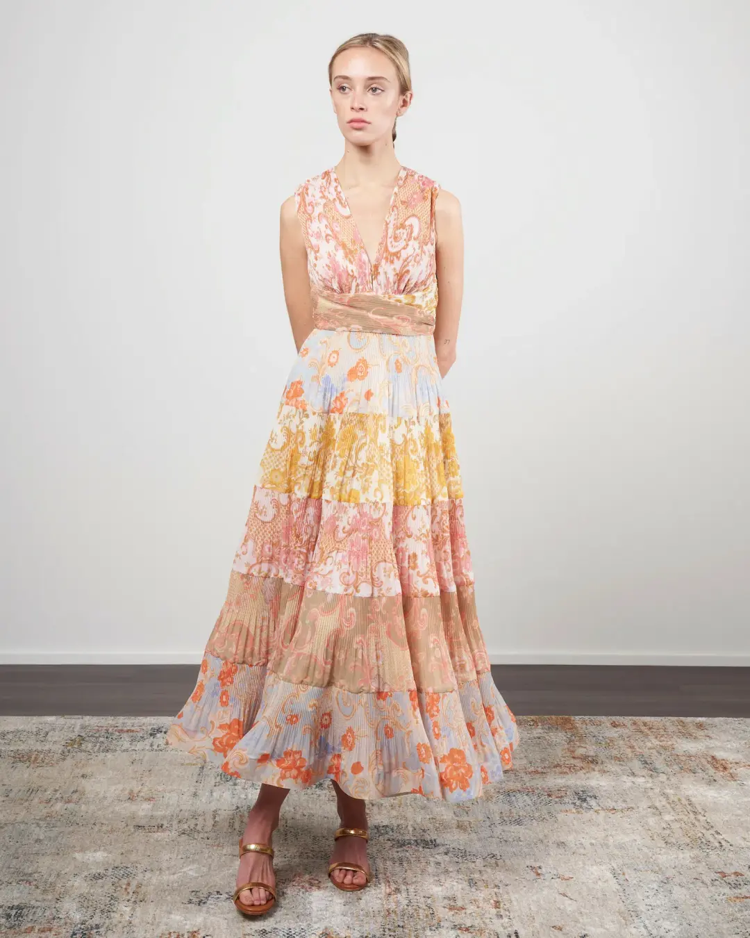 Zimmermann Postcard Pleated Midi Dress Spliced Size 0 / AUS 8 for rent on The Volte - main image