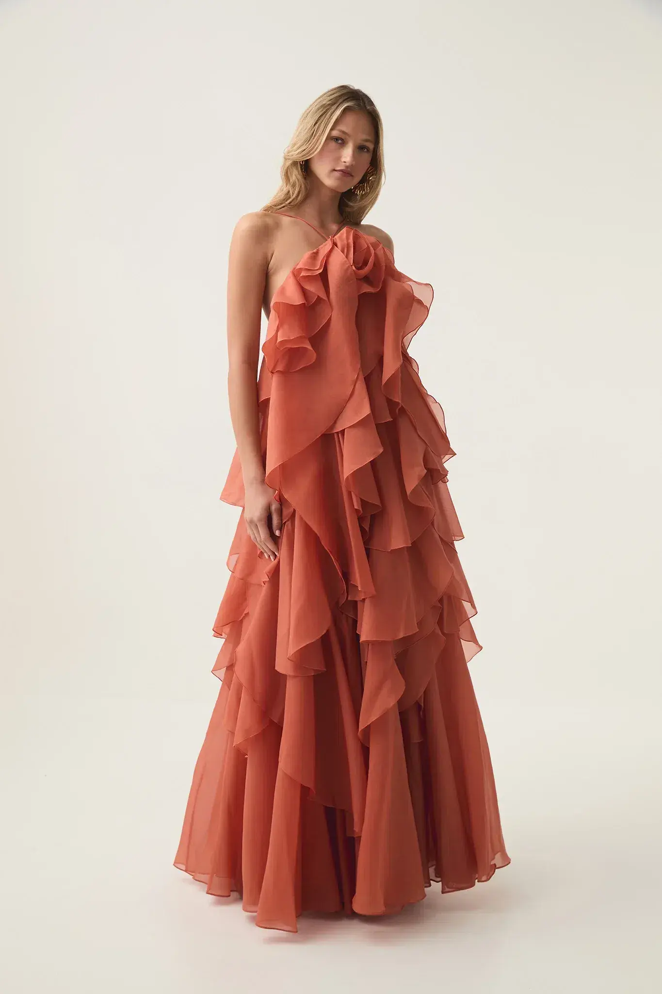 Aje Pandorea Layered Maxi Dress in Coral Clay Size AU 16 - Image 3