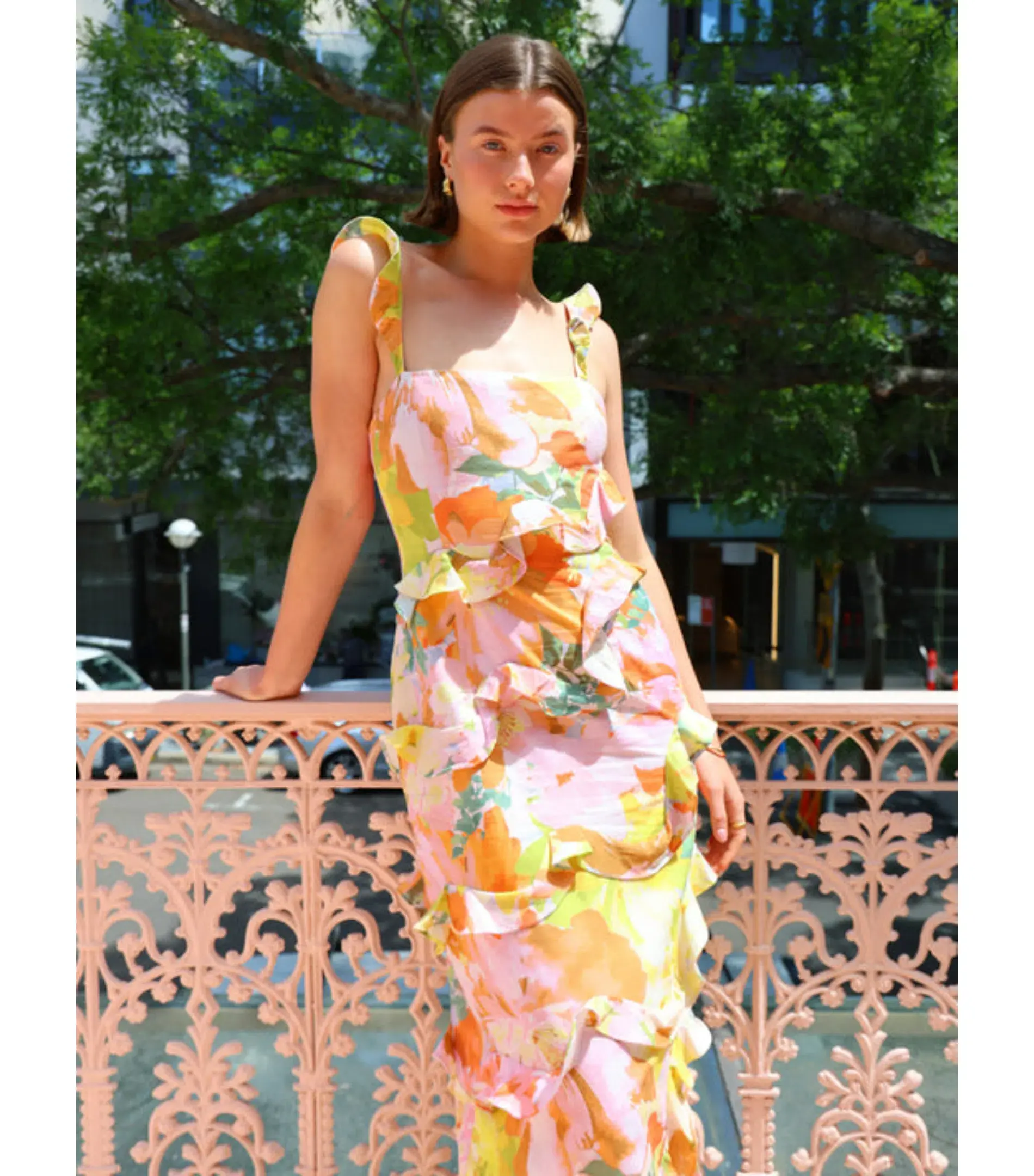By Nicola Emiliano Frill Maxi Dress in Floral Confetti Size AU 14 - Image 2