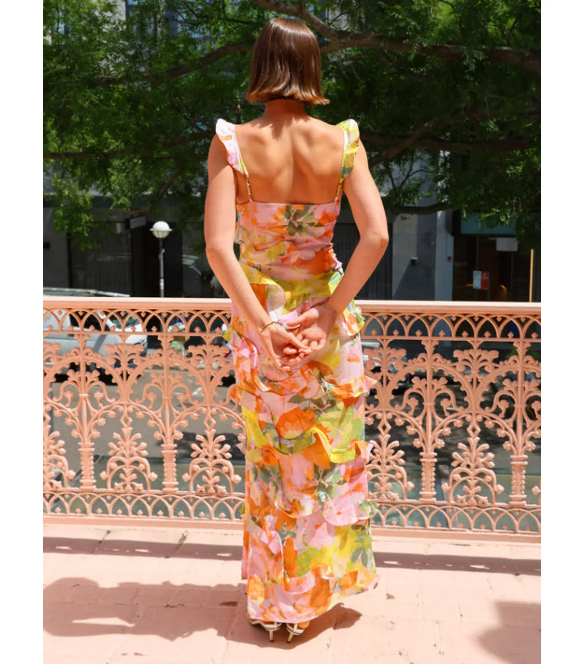 By Nicola Emiliano Frill Maxi Dress in Floral Confetti Size AU 14 - Image 4