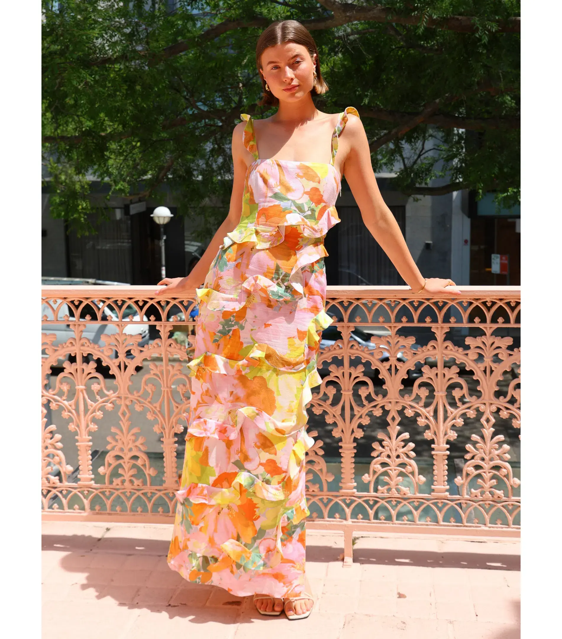By Nicola Emiliano Frill Maxi Dress in Floral Confetti Size AU 14 - Image 1
