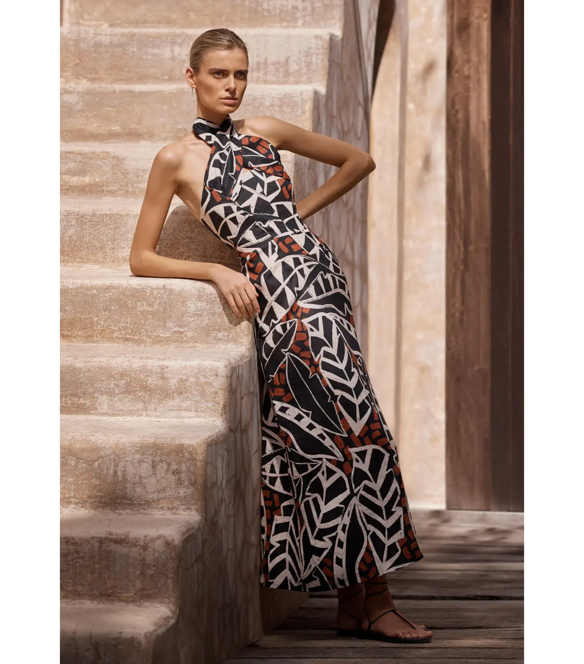 Morrison Malia Linen Halter Dress Print Size AU 12 - Image 1