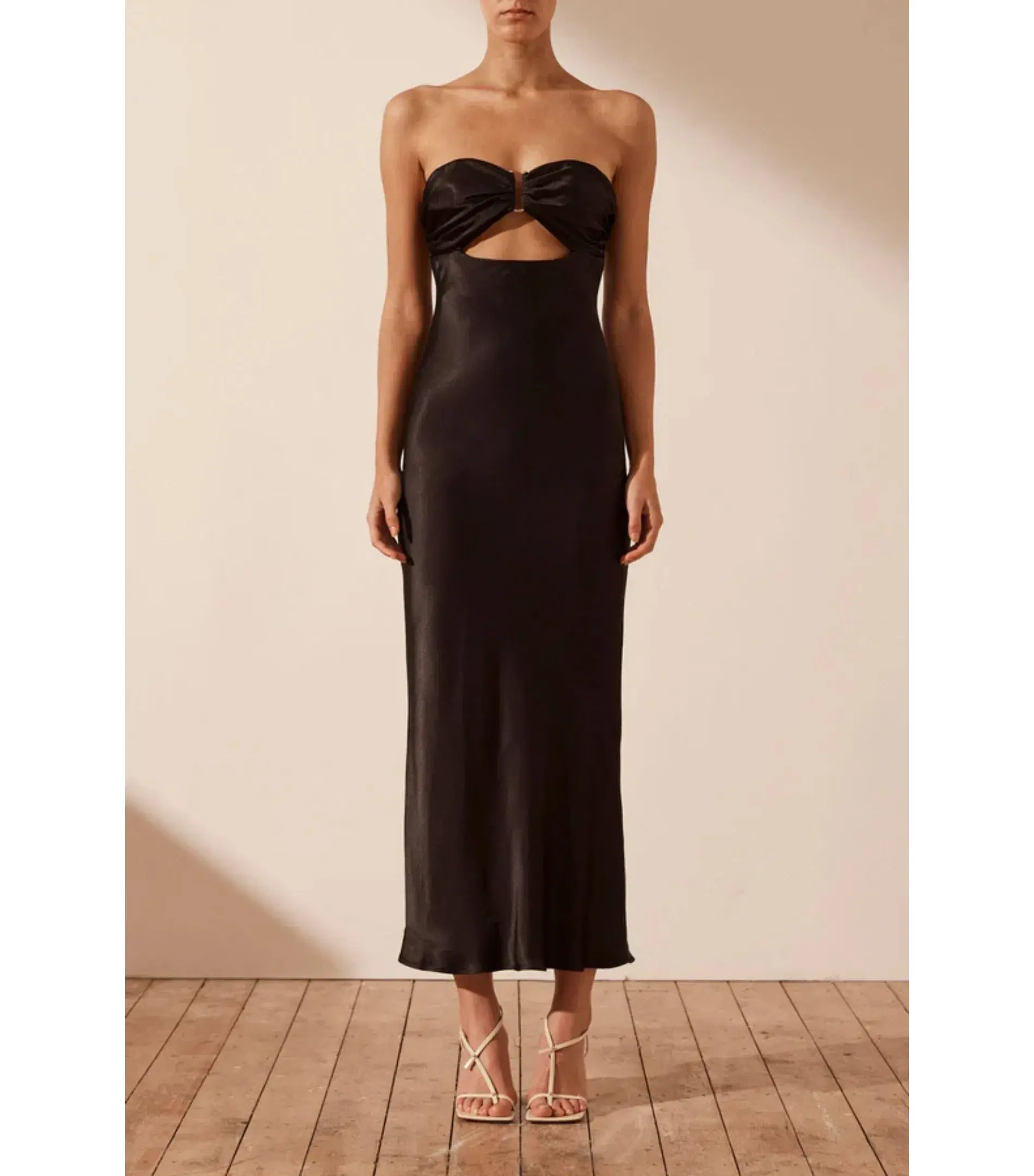 Shona Joy Camille Strapless Cut Out Midi Dress Black Size AU 8 - Image 1