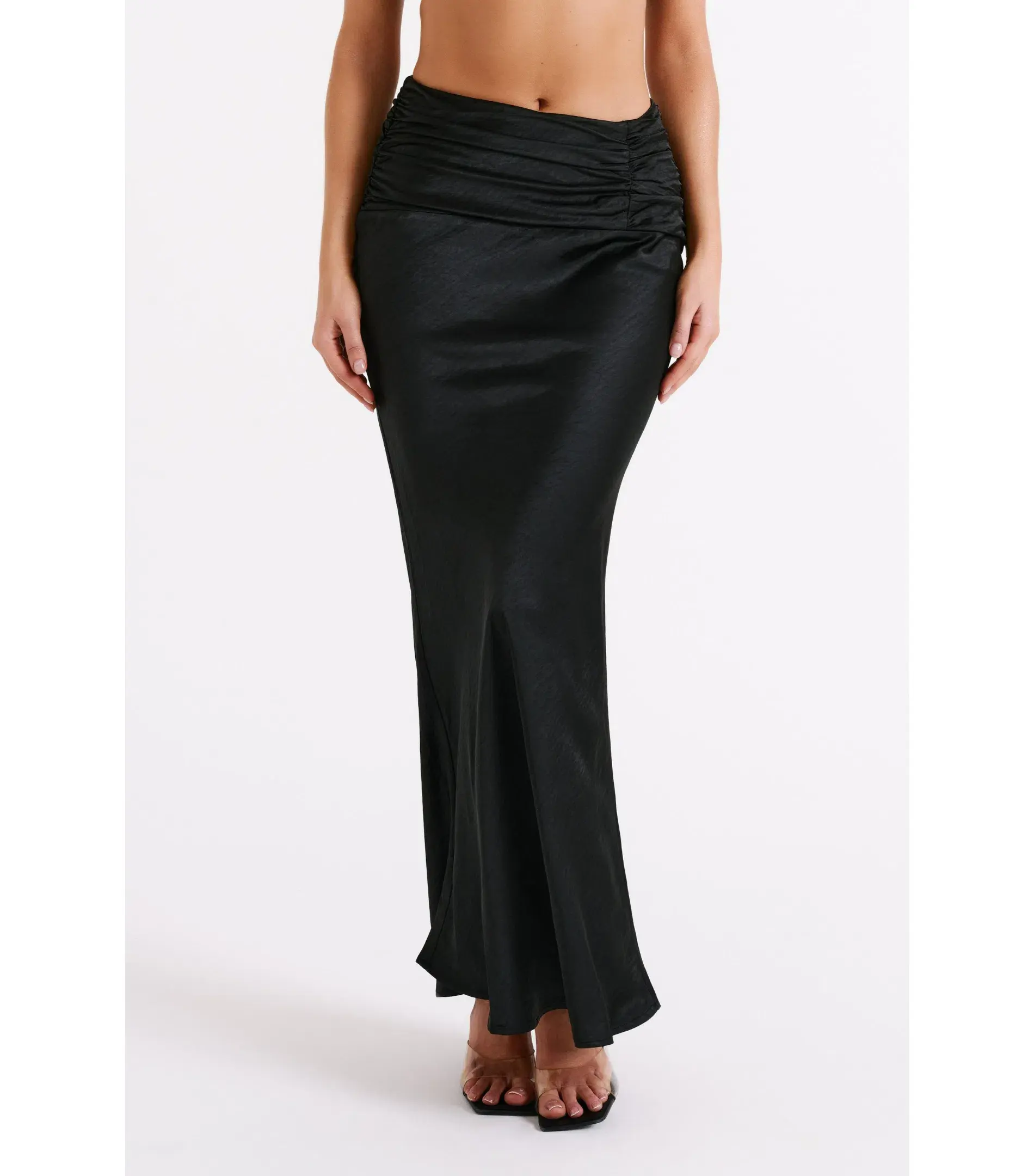 Meshki Khalani Ruched Strapless Satin Top and Skirt Set Black Size AU 8 - Image 3