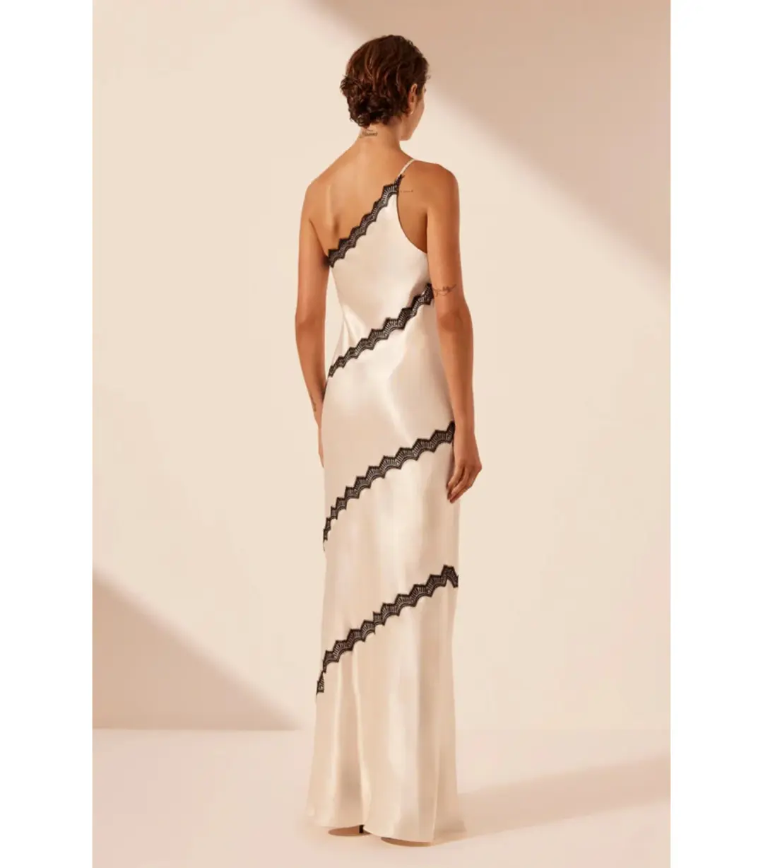 Shona Joy Camille Lace Asymmetrical Maxi Dress Cream/Black Size S / AU 8  for rent on The Volte - main image