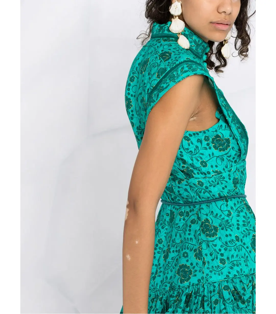 Zimmermann Lulu Panelled Flip High Neck Mini Dress Jade Floral Print Size 1 / AU 10 for rent on The Volte - main image