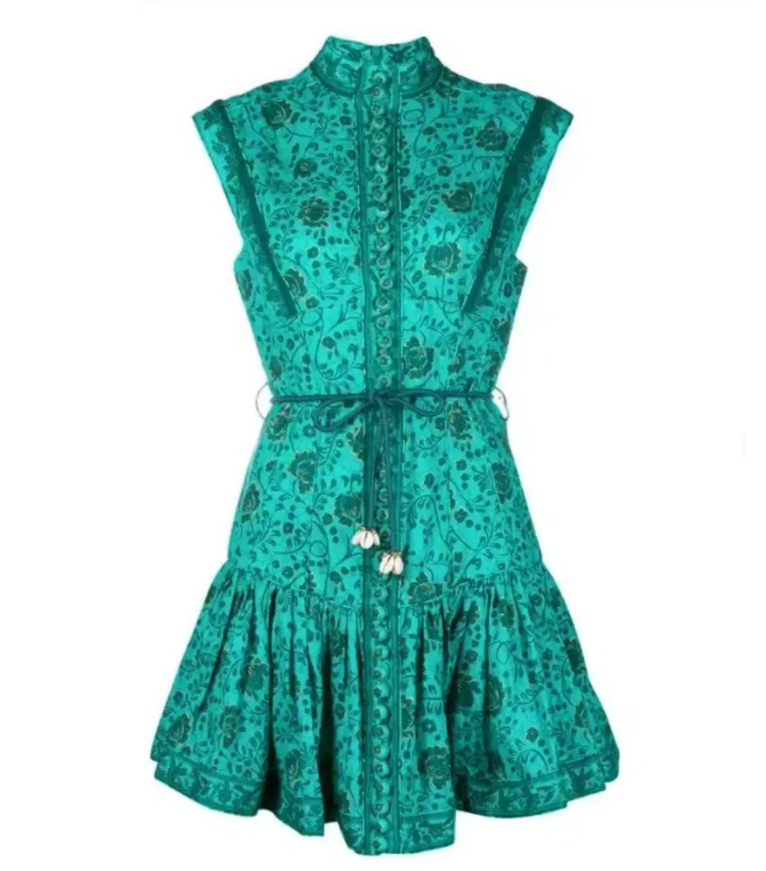 Zimmermann Lulu Panelled Flip High Neck Mini Dress Jade Floral Print Size 1 / AU 10 for rent on The Volte - main image