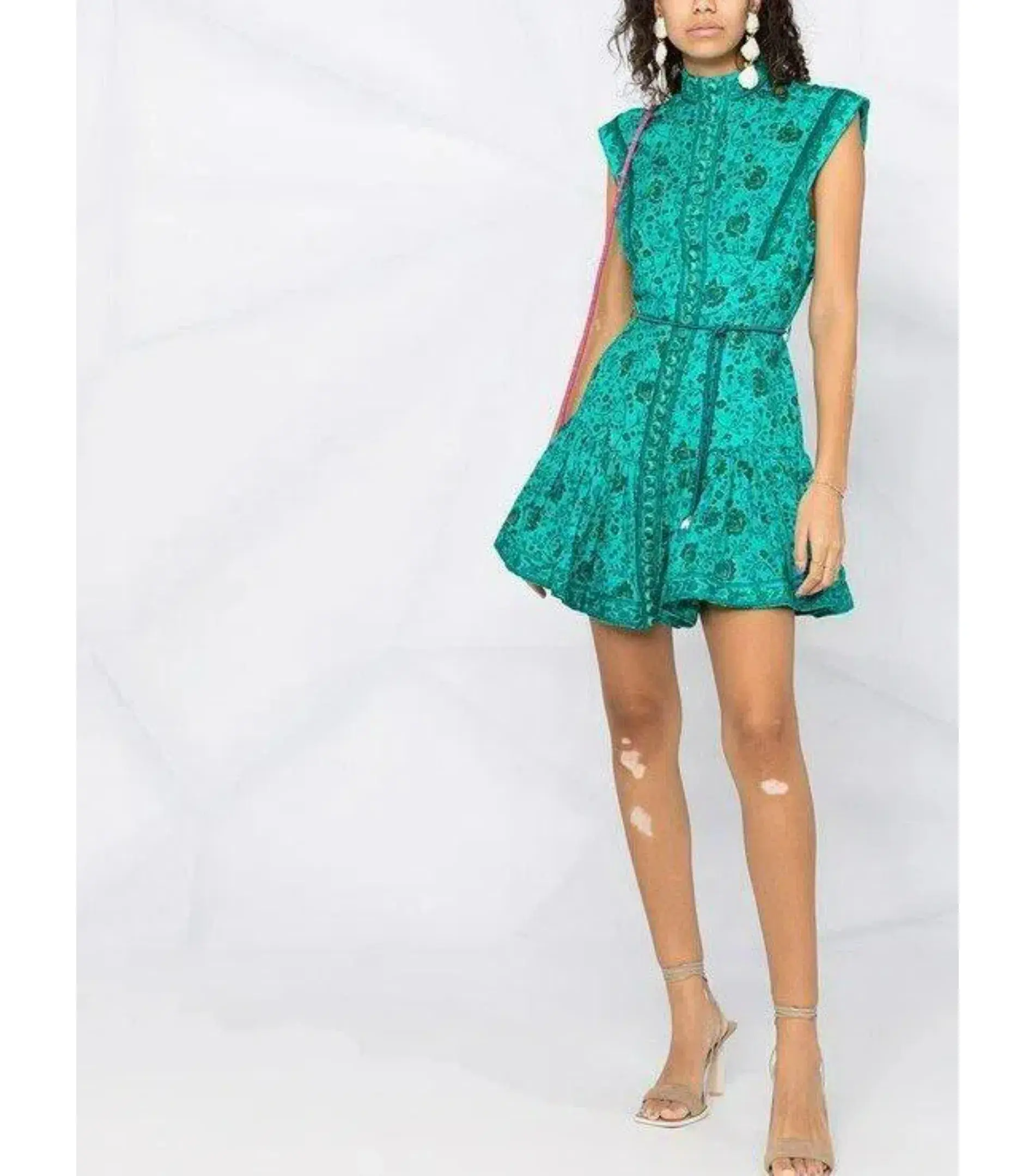 Zimmermann Lulu Panelled Flip High Neck Mini Dress Jade Floral Print Size 1 / AU 10 - Image 1