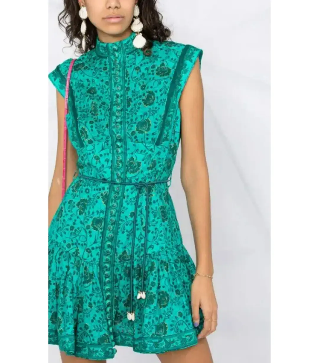 Zimmermann Lulu Panelled Flip High Neck Mini Dress Jade Floral Print Size 1 / AU 10 for rent on The Volte - main image