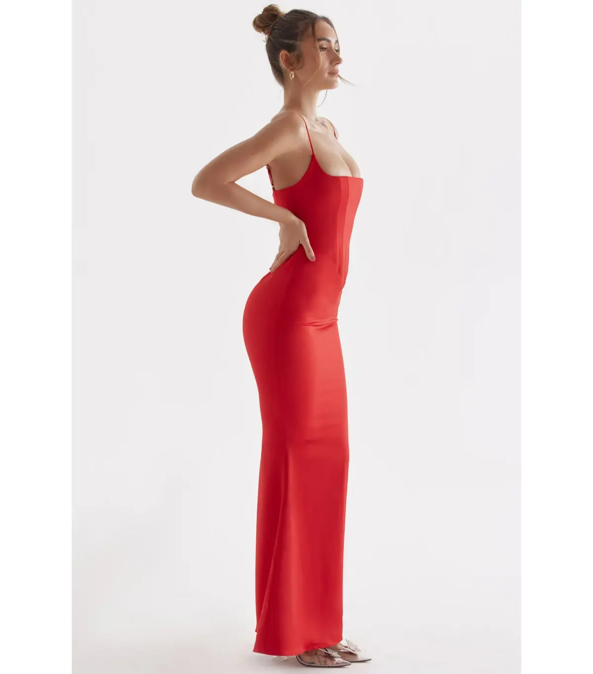 House of CB Olivette Satin Corset Maxi Dress Red Rose Size AU 8 - Image 2