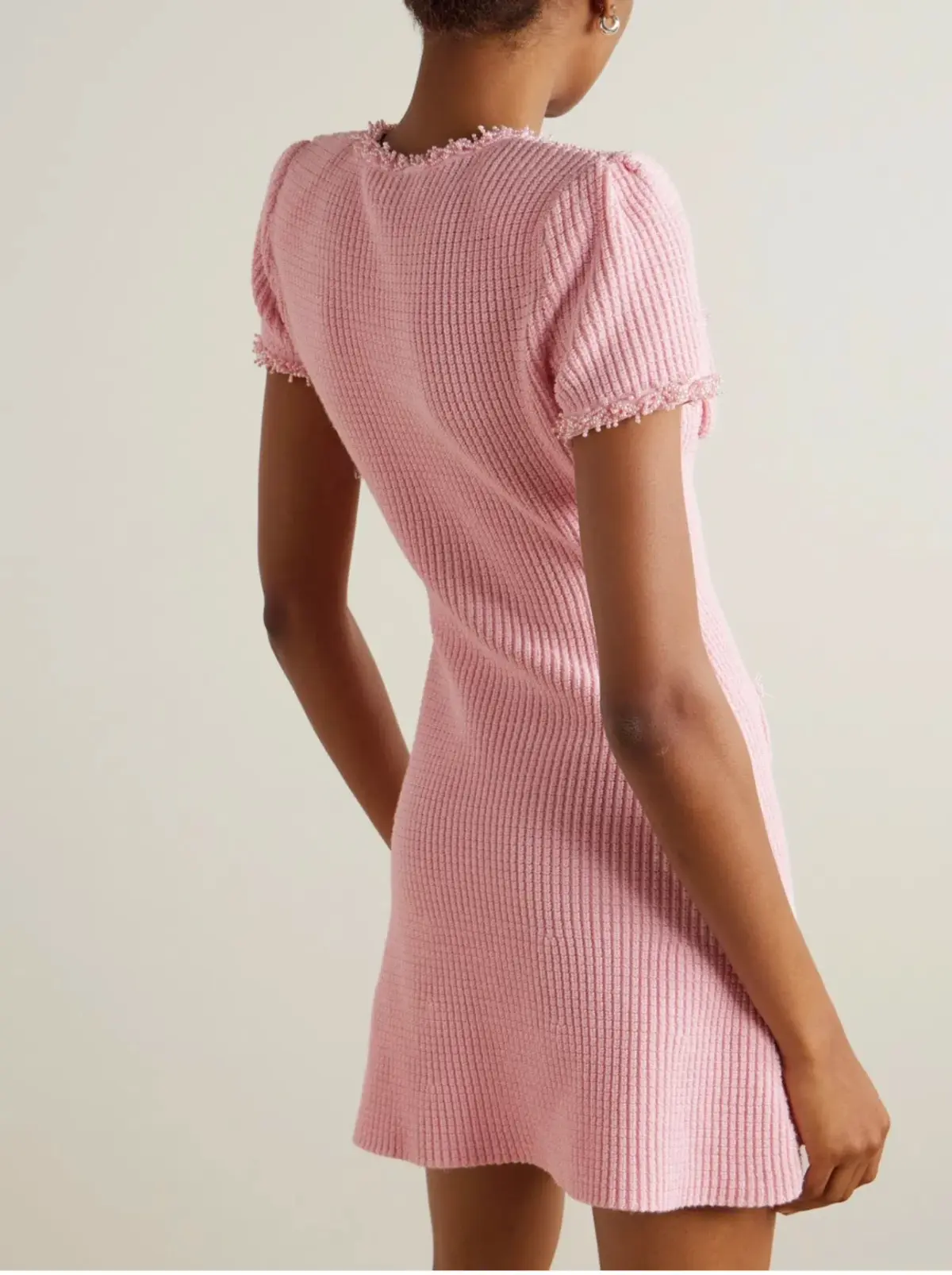 Faux pearl-embellished waffle-knit mini dress - Image 2