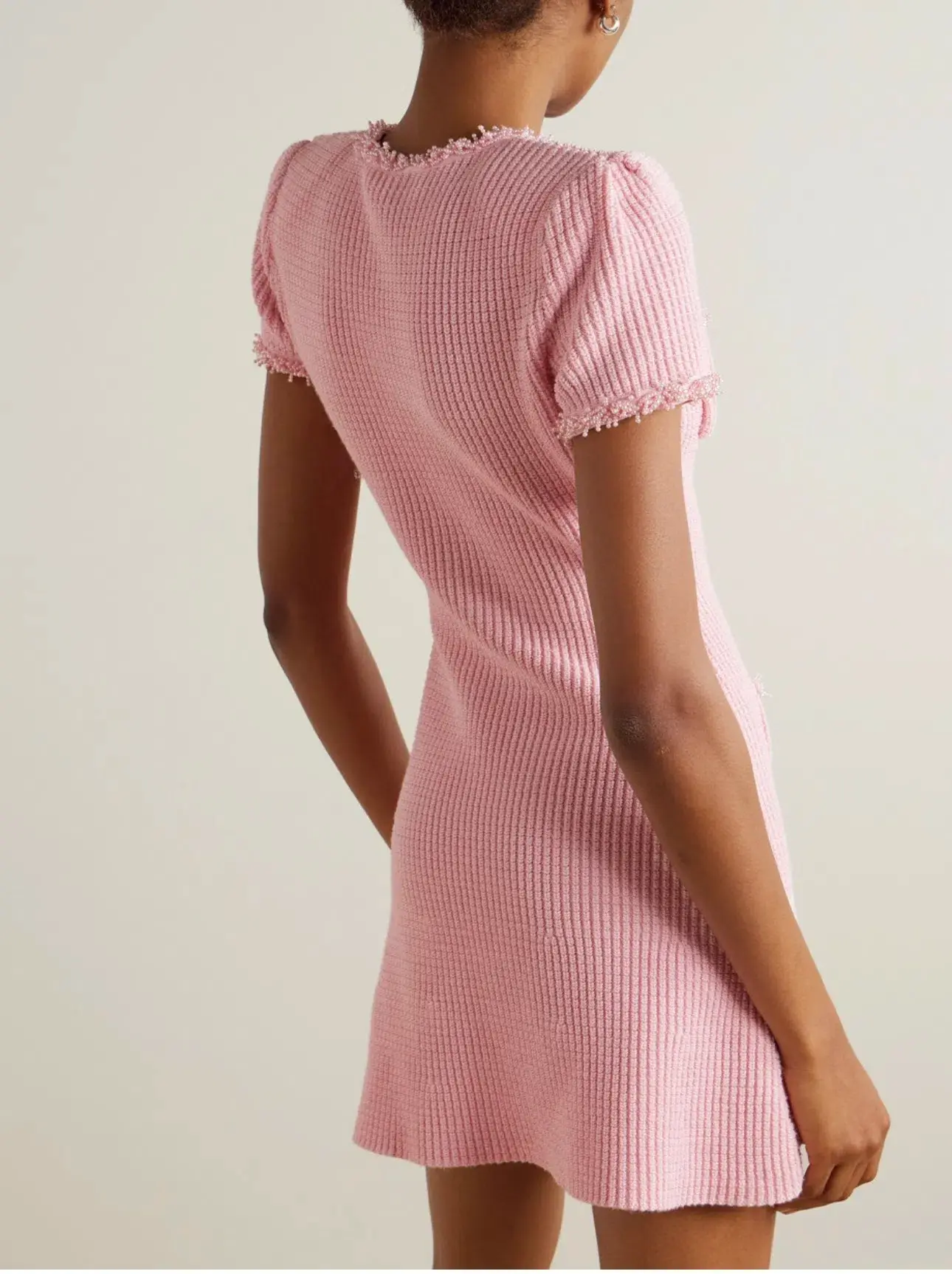Faux pearl-embellished waffle-knit mini dress - Image 2
