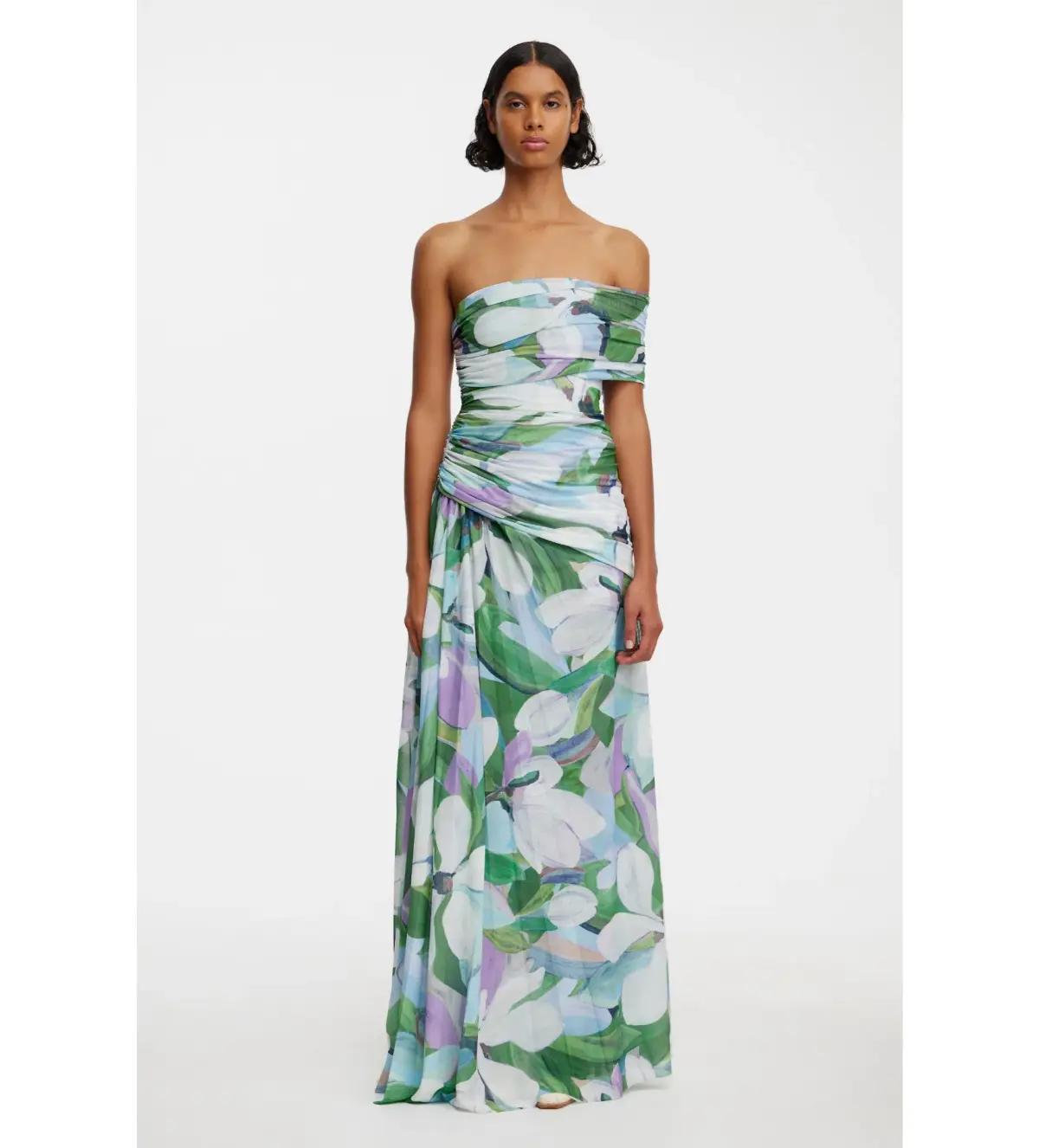 Acler Richdore Off Shoulder Maxi Dress Green Print Size Au 10 - Image 1