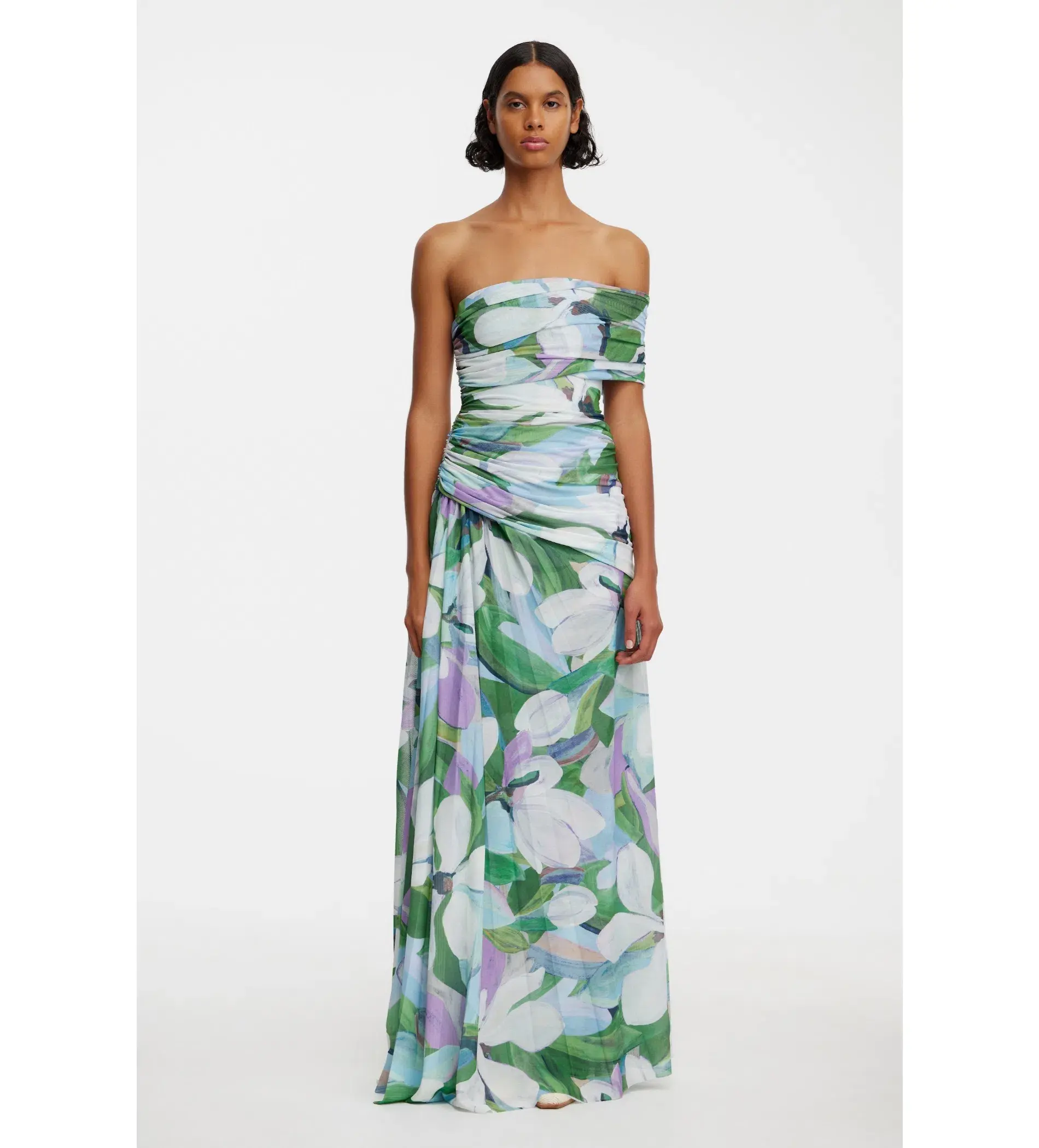 Acler Richdore Off Shoulder Maxi Dress Green Print Size Au 10 - Image 1