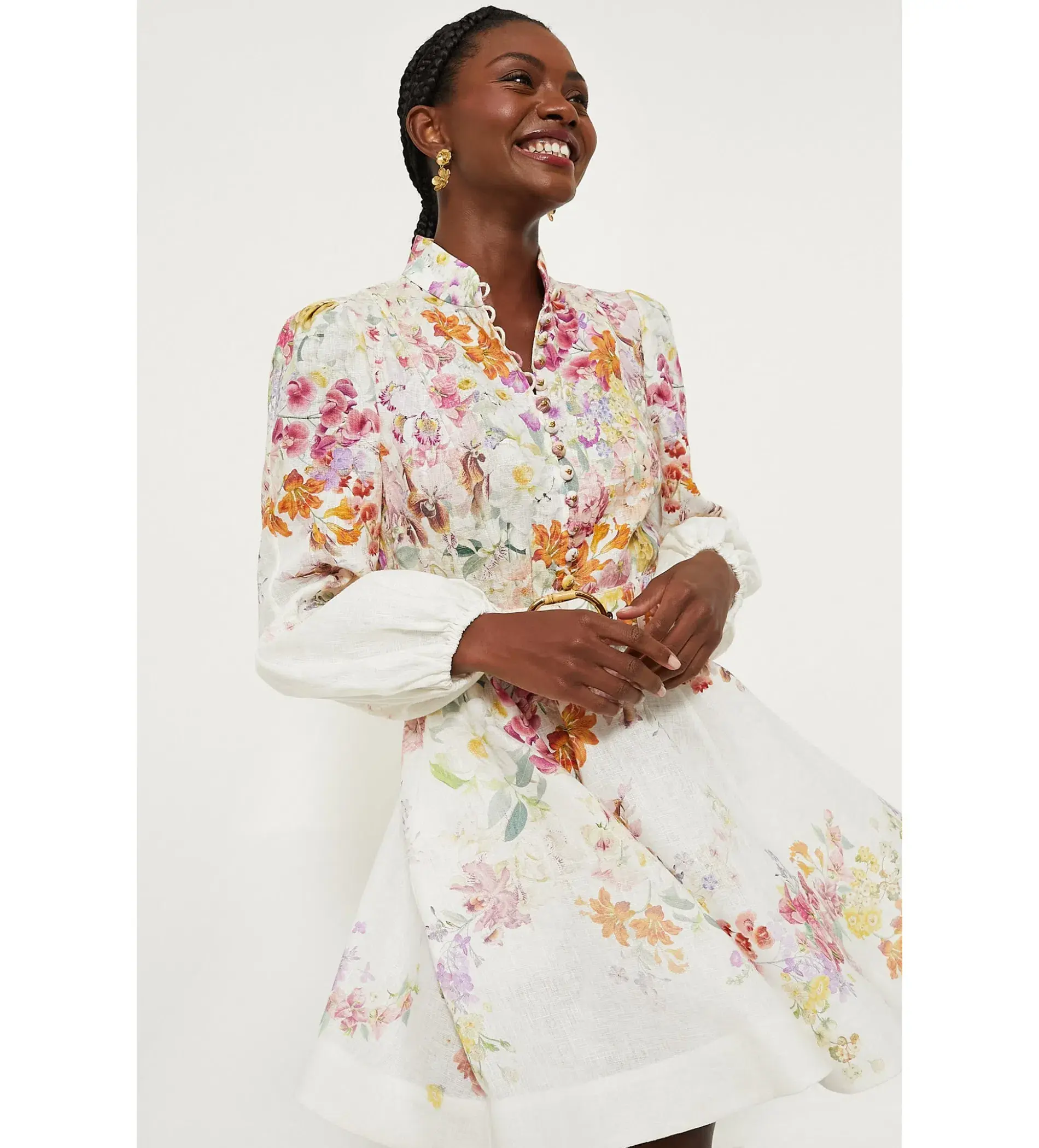 Zimmermann The Natura Buttoned Mini Dress in Kaleidoscope Garden SIze 0/Au 6  - Image 3