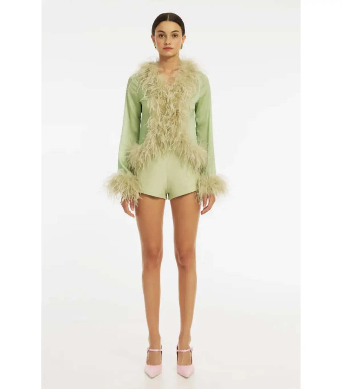 Bubish Gigi Sheer Blouse and Stassi Hot Short Set Pistachio Size AU 8 - Image 1