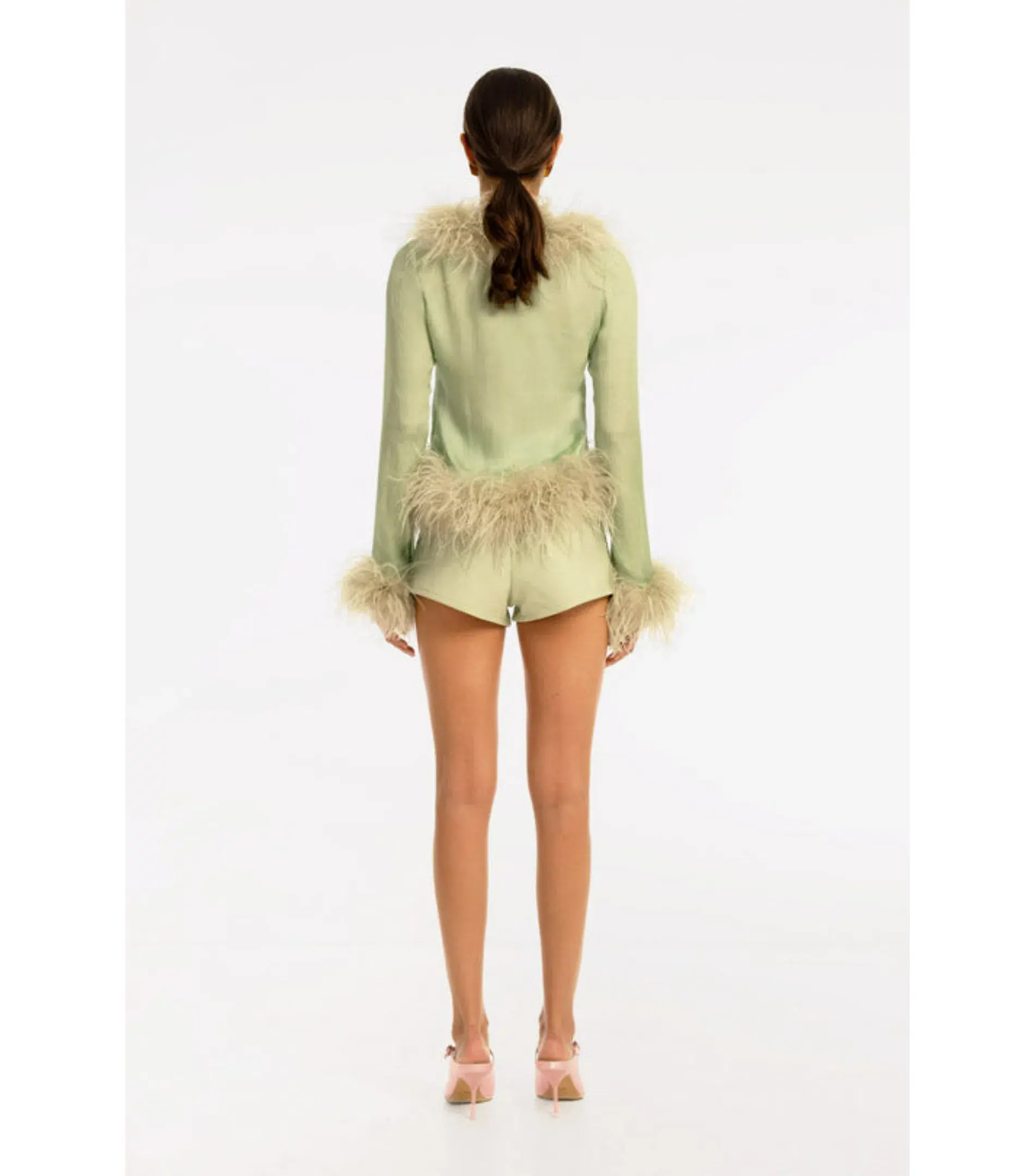 Bubish Gigi Sheer Blouse and Stassi Hot Short Set Pistachio Size AU 8 - Image 3