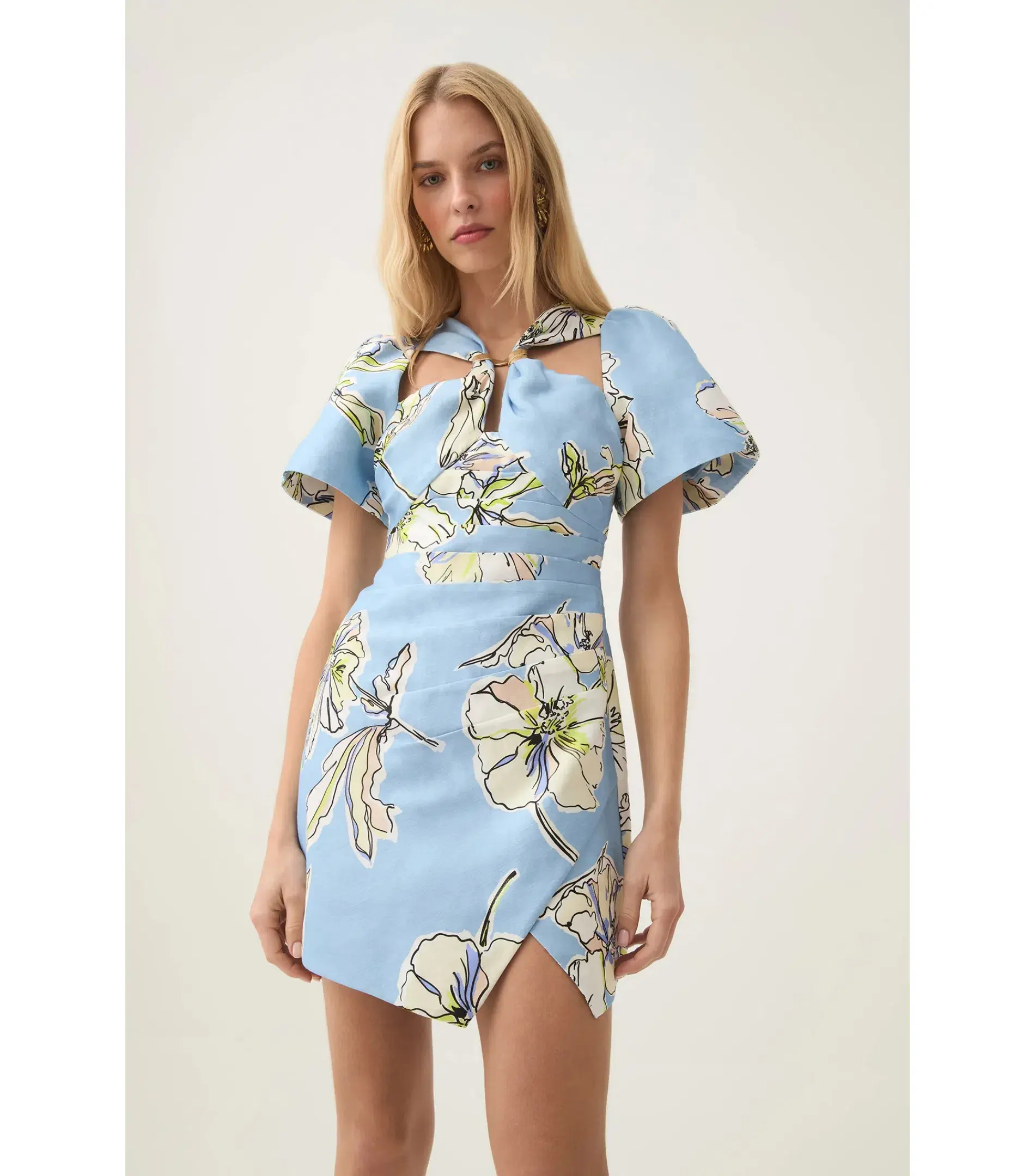 Aje Presence Twisted Mini Dress in Blue Hibiscus Size AU 8 - Image 2