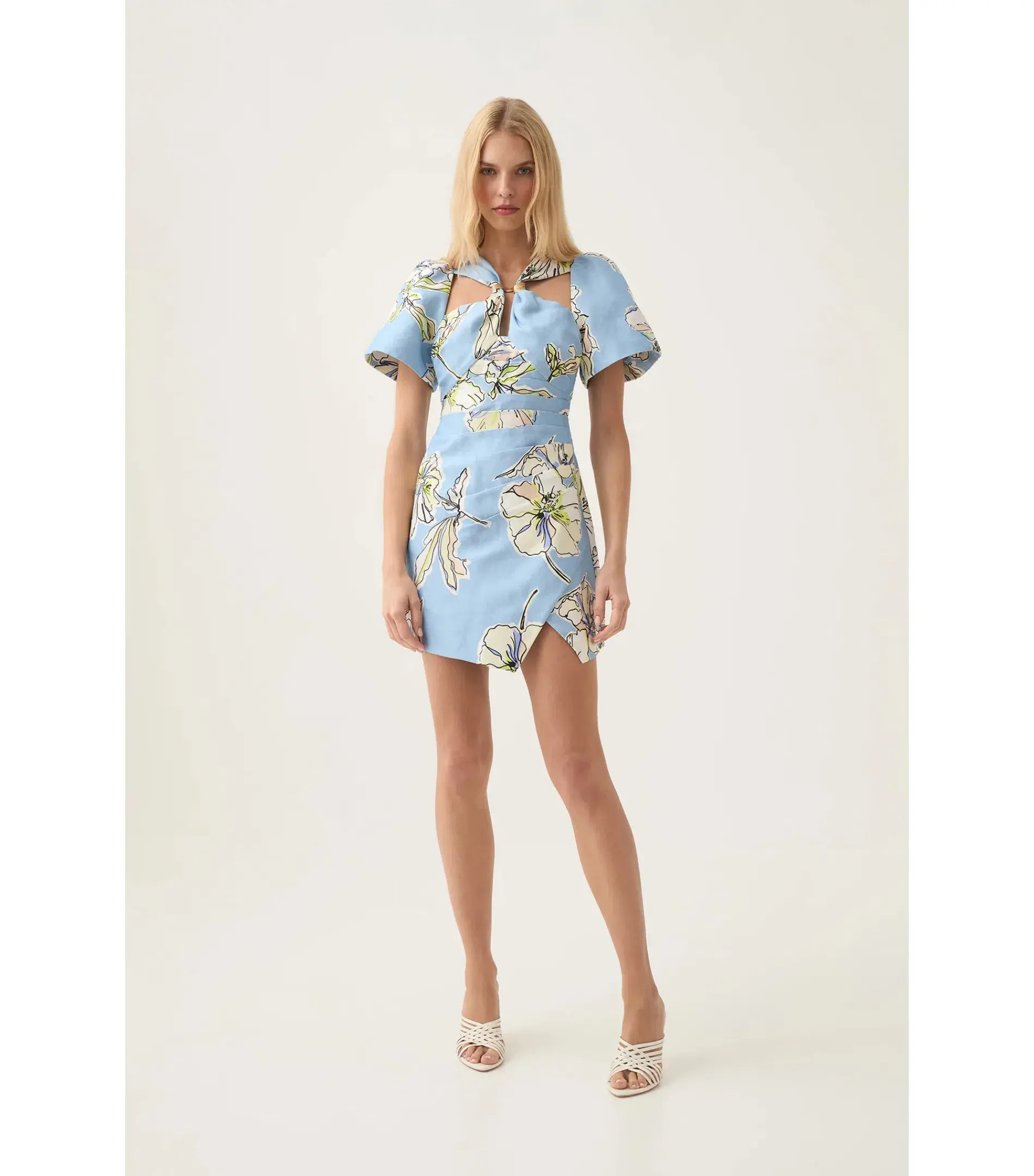 Aje Presence Twisted Mini Dress in Blue Hibiscus Size AU 8 - Image 1