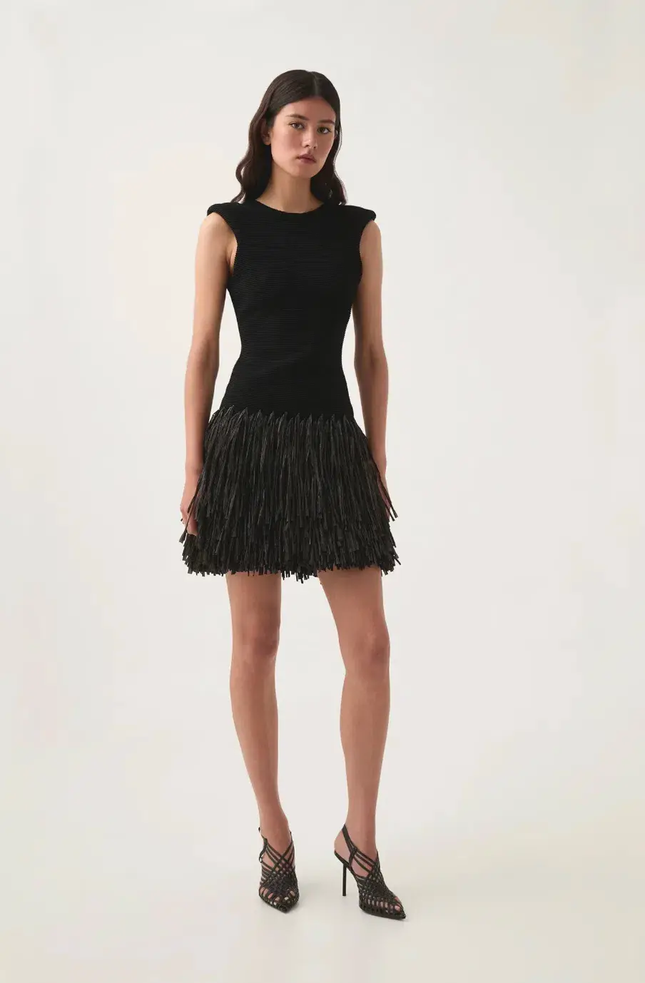 Aje Rushes Raffia Knit Mini Dress Black Size M / AU 10 - Image 1