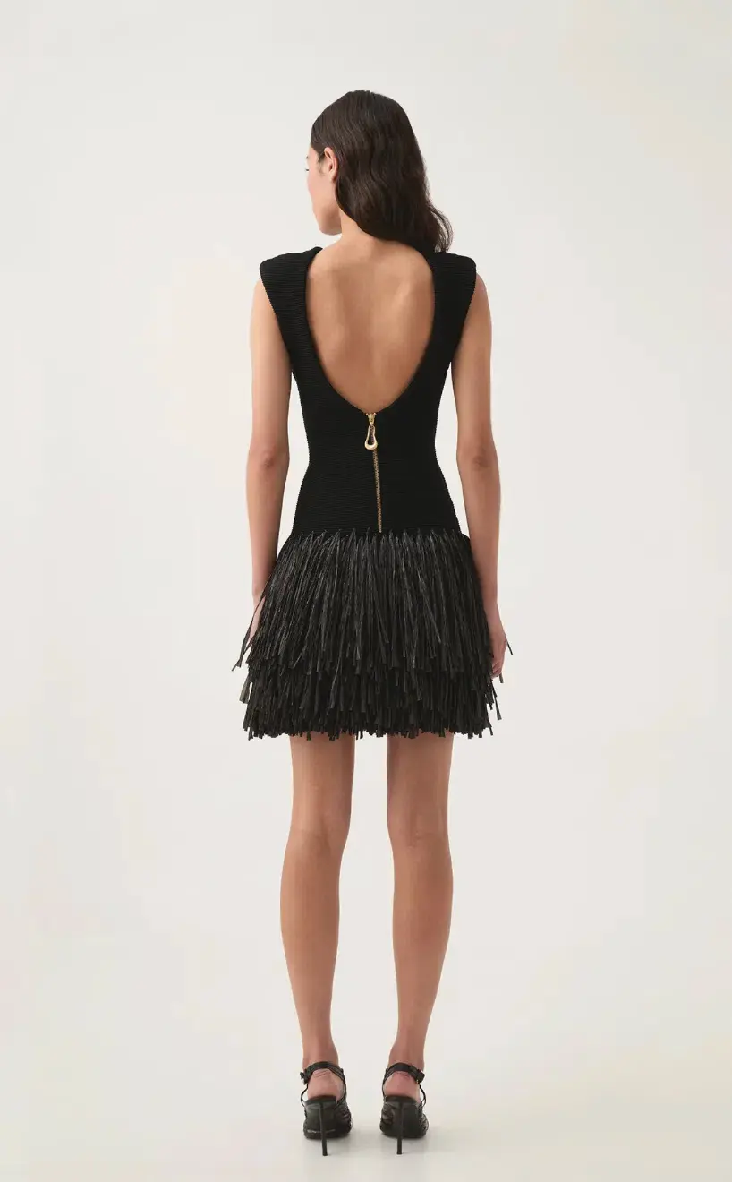 Aje Rushes Raffia Knit Mini Dress Black Size M / AU 10 - Image 2