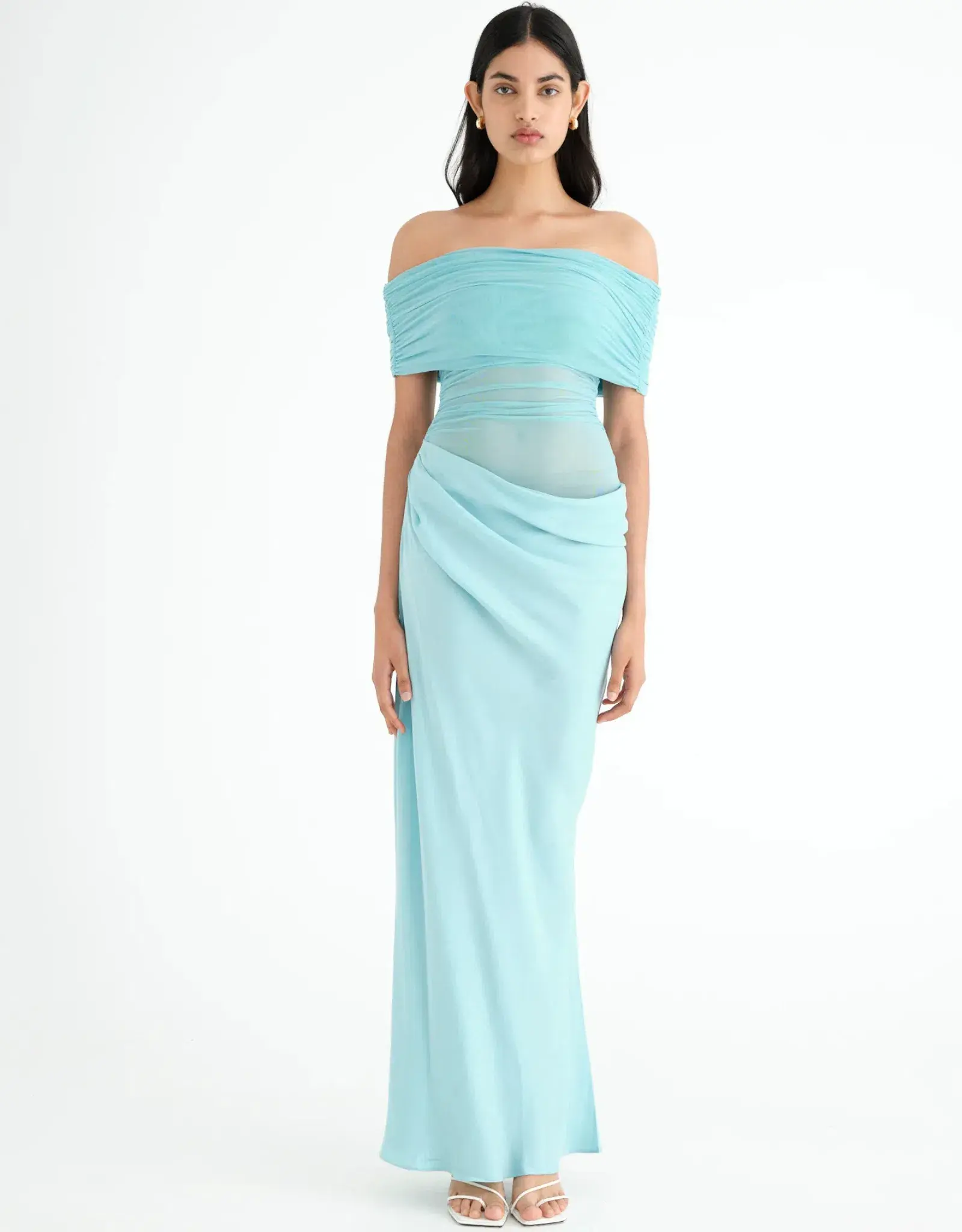 Benni Nico Off Shoulder Maxi Dress in Aquamarine Size S / AU 8 - Image 1