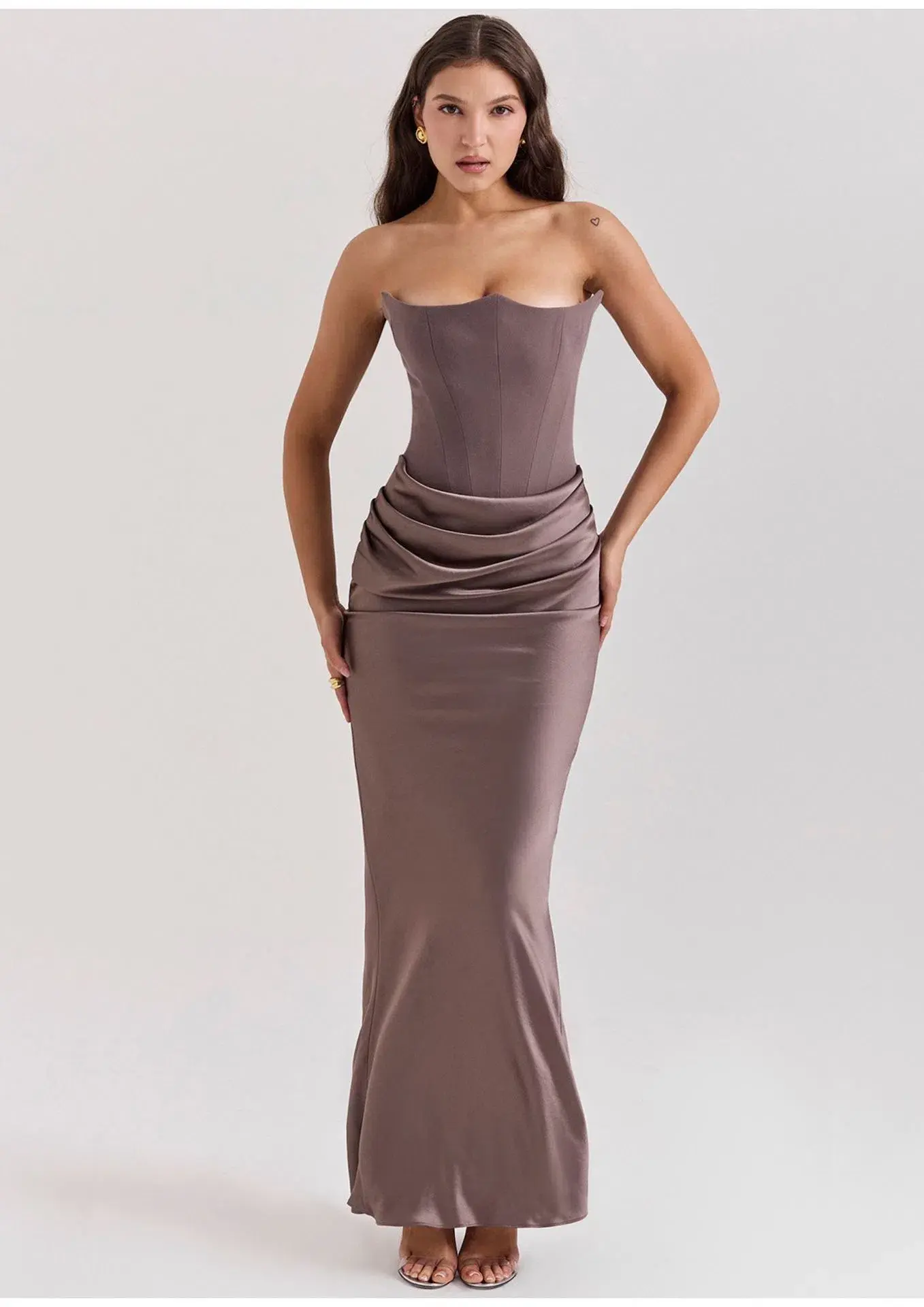 House of CB Persephone Strapless Corset Dress Maxi Dress Smoke Size XS / AU 6 - Image 1