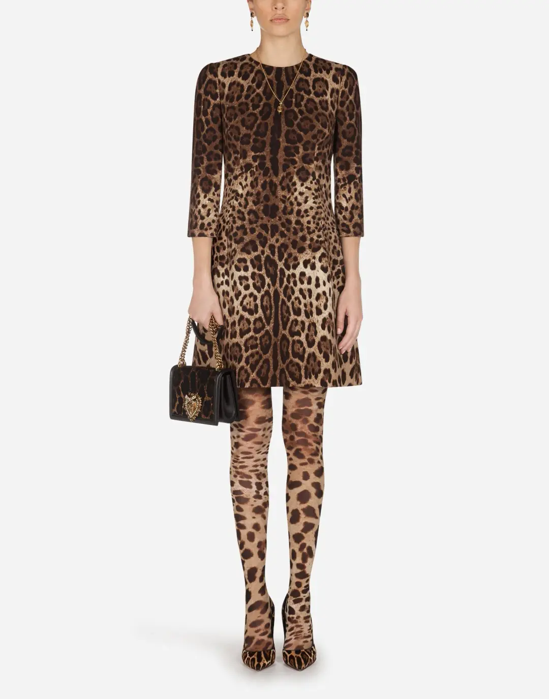 Dolce & Gabbana Double Crepe Mini Dress Leopard Print Size 8 for rent on The Volte - main image