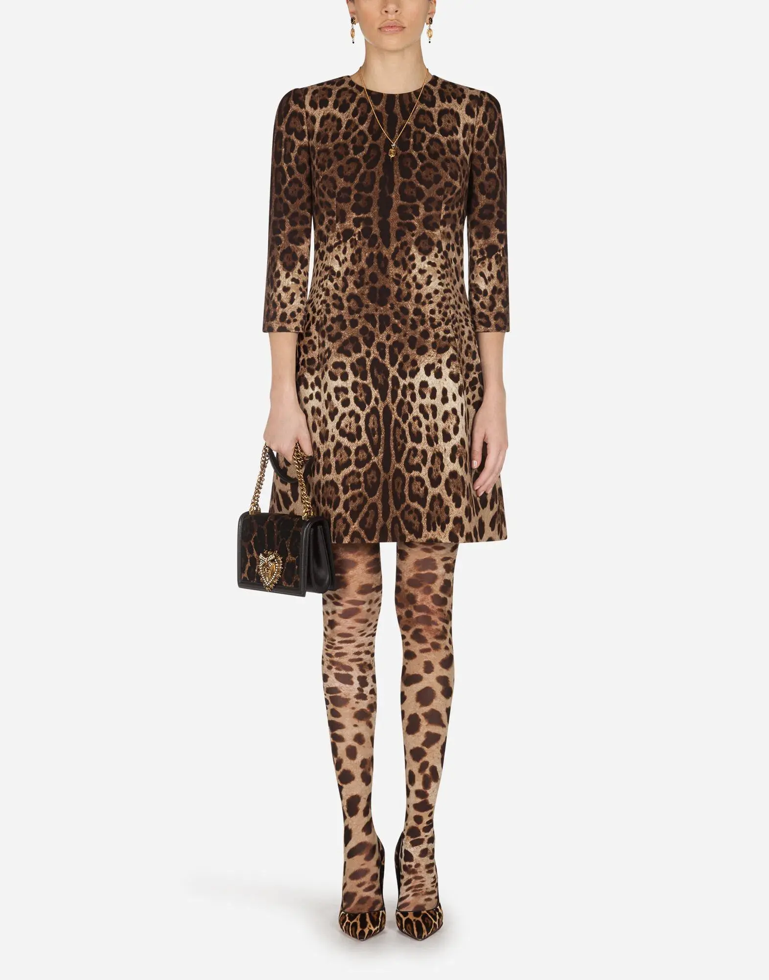 Dolce & Gabbana Double Crepe Mini Dress Leopard Print Size 8 - Image 2