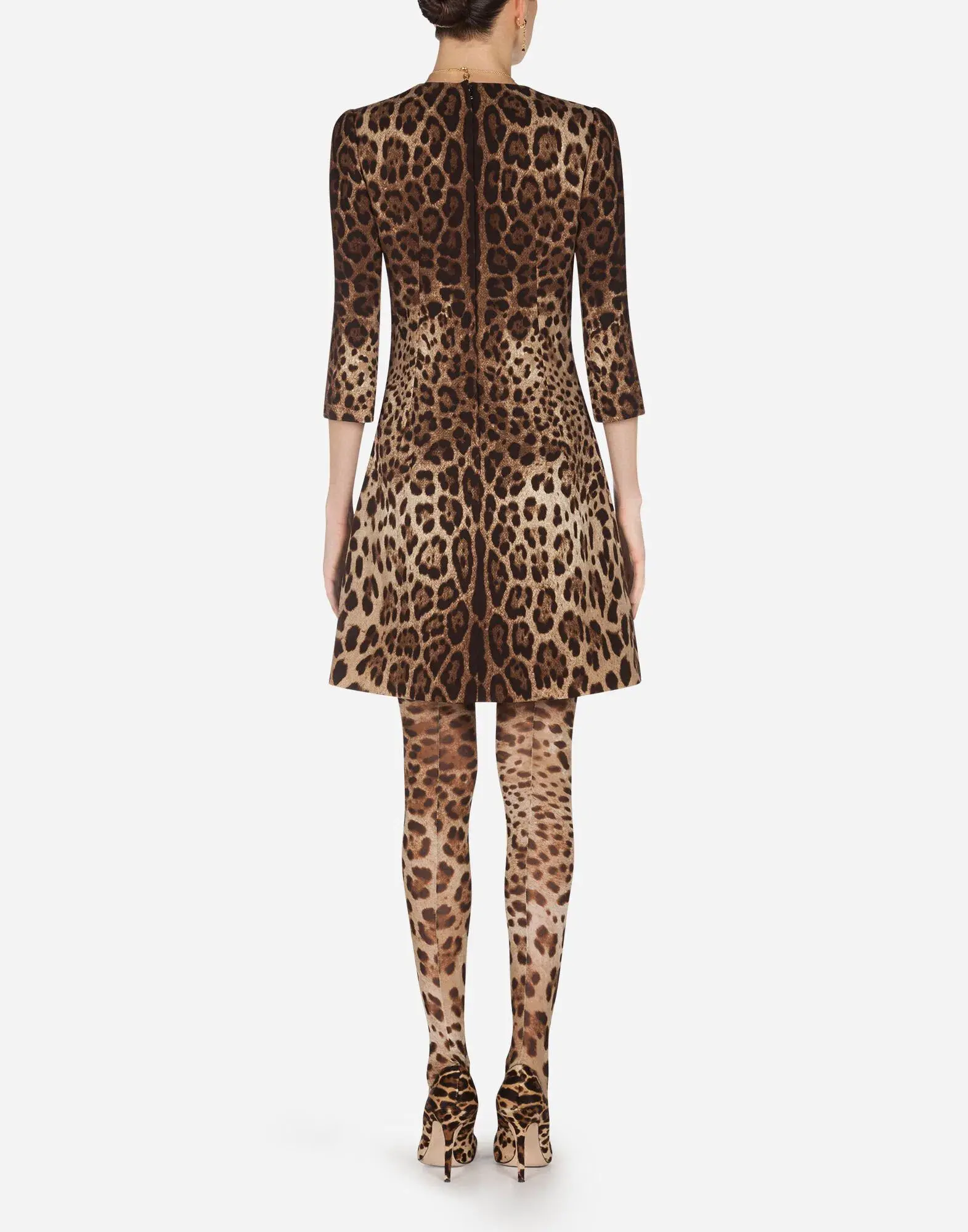 Dolce & Gabbana Double Crepe Mini Dress Leopard Print Size 8 - Image 3